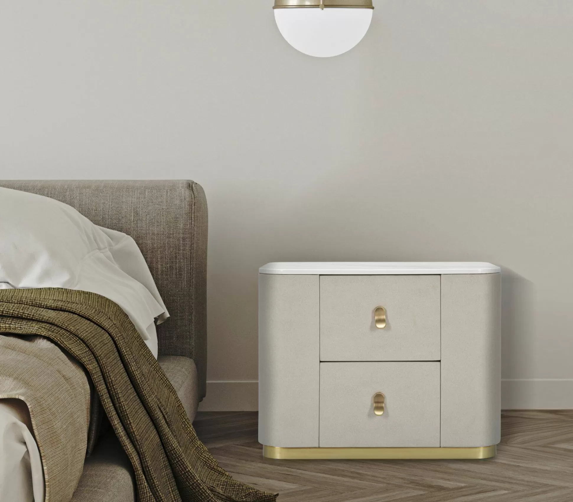Dmora Comodini<Comodino Christov, 60x40 h47 cm, Crema e Oro