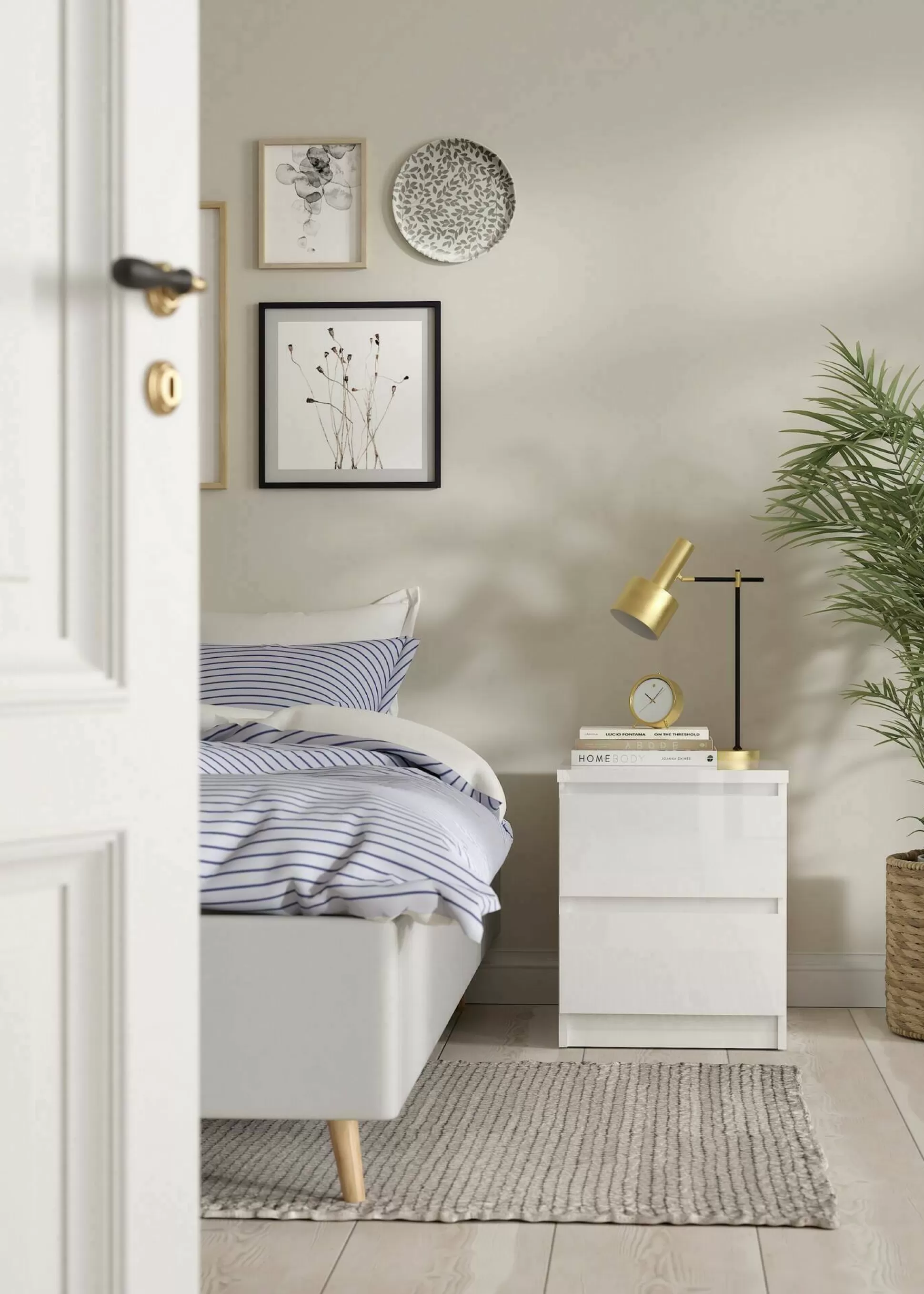 Dmora Comodini<Comodino Daiki, 50x40 h50 cm, Bianco