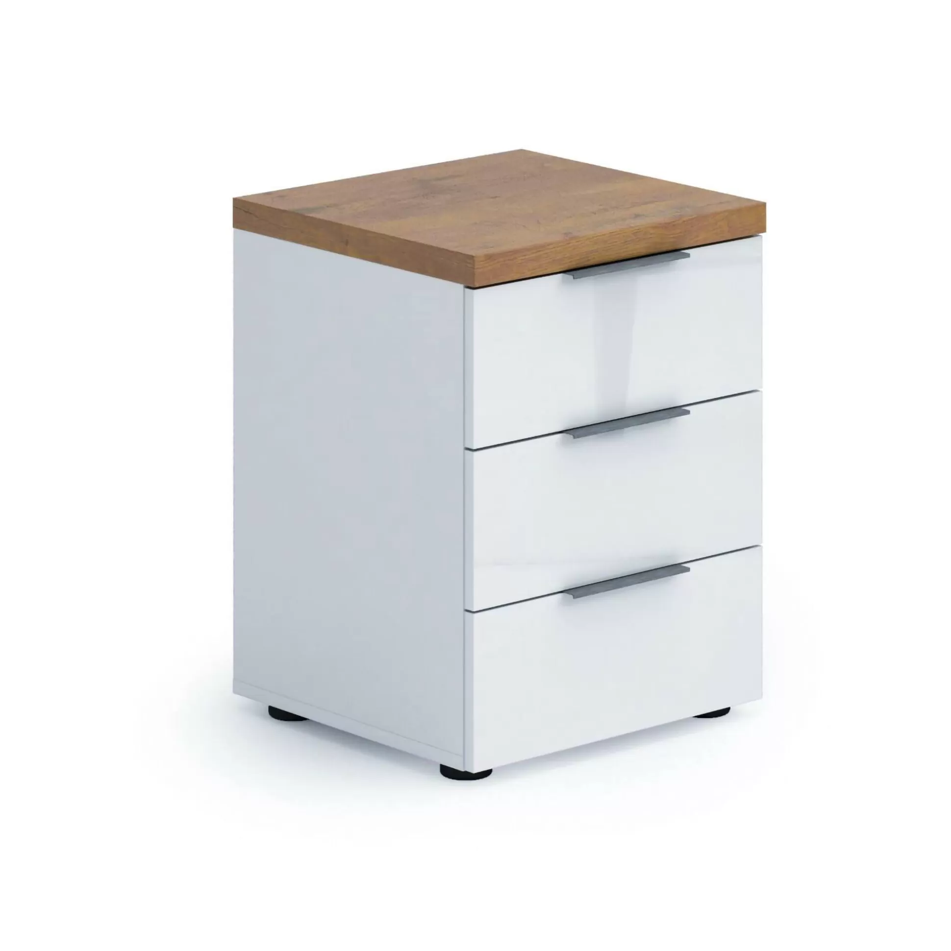 Dmora Comodini<Comodino Ddawidowic, 45x43h55 cm, Bianco lucido e Rovere