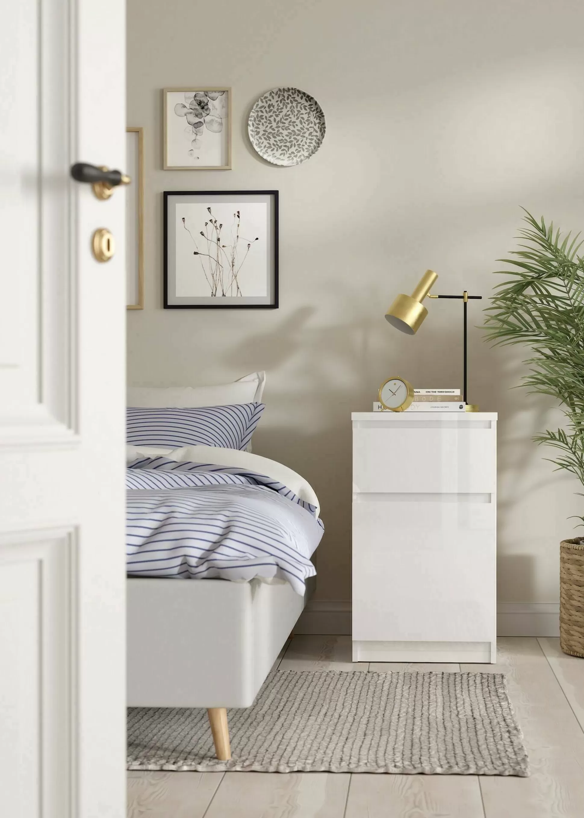 Dmora Comodini<Comodino Delfini, 40x40 h70 cm, Bianco