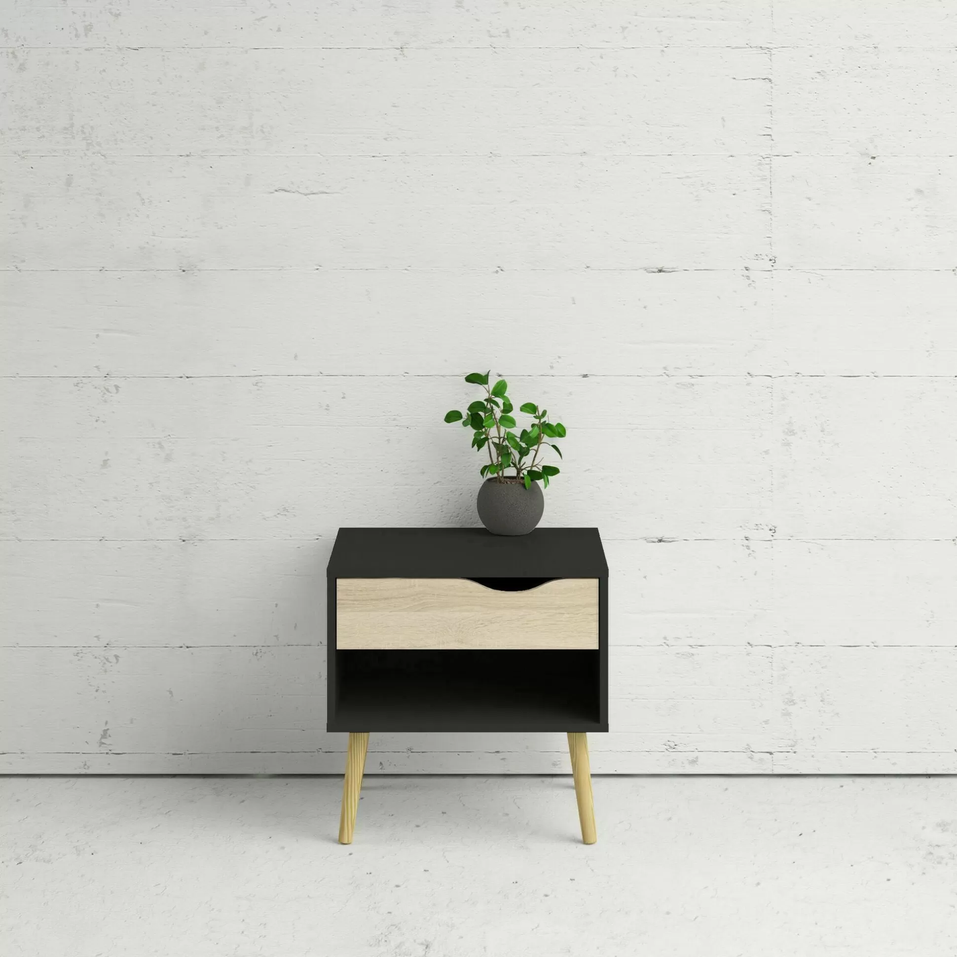 Dmora Comodini<Comodino Drove, 50x39 h50 cm, Nero e Quercia