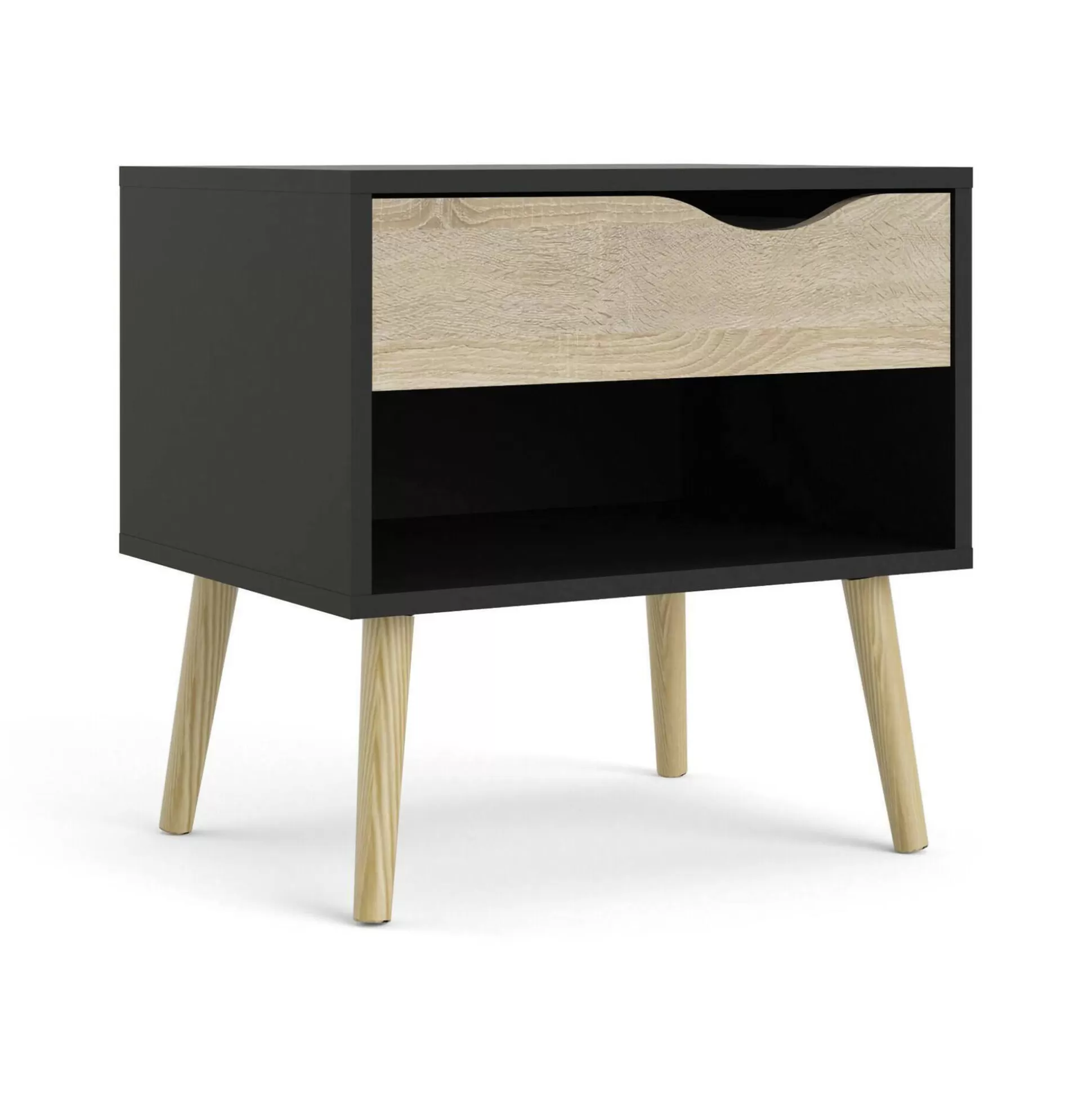 Dmora Comodini<Comodino Drove, 50x39 h50 cm, Nero e Quercia