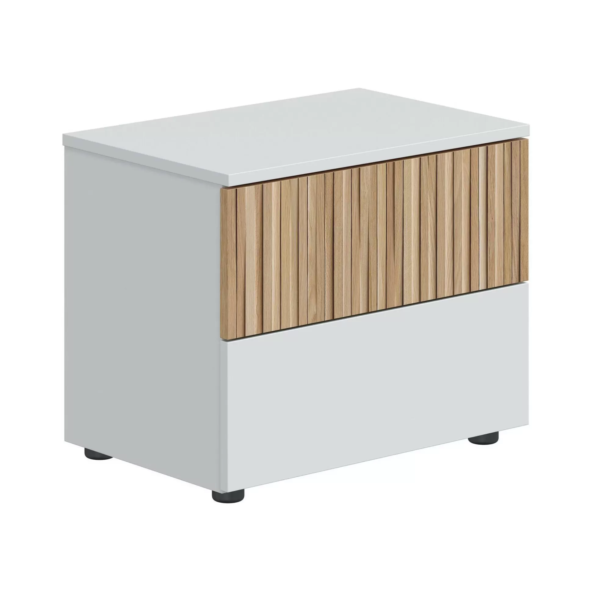 Dmora Comodini<Comodino Dzoratt, 50x42 h34 cm, Bianco e Rovere