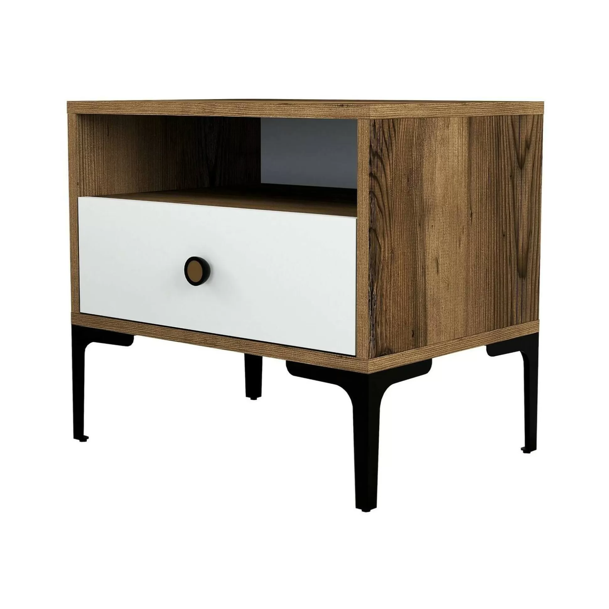 Dmora Comodini<Comodino Editta, 56x40h51 cm, Noce e Bianco