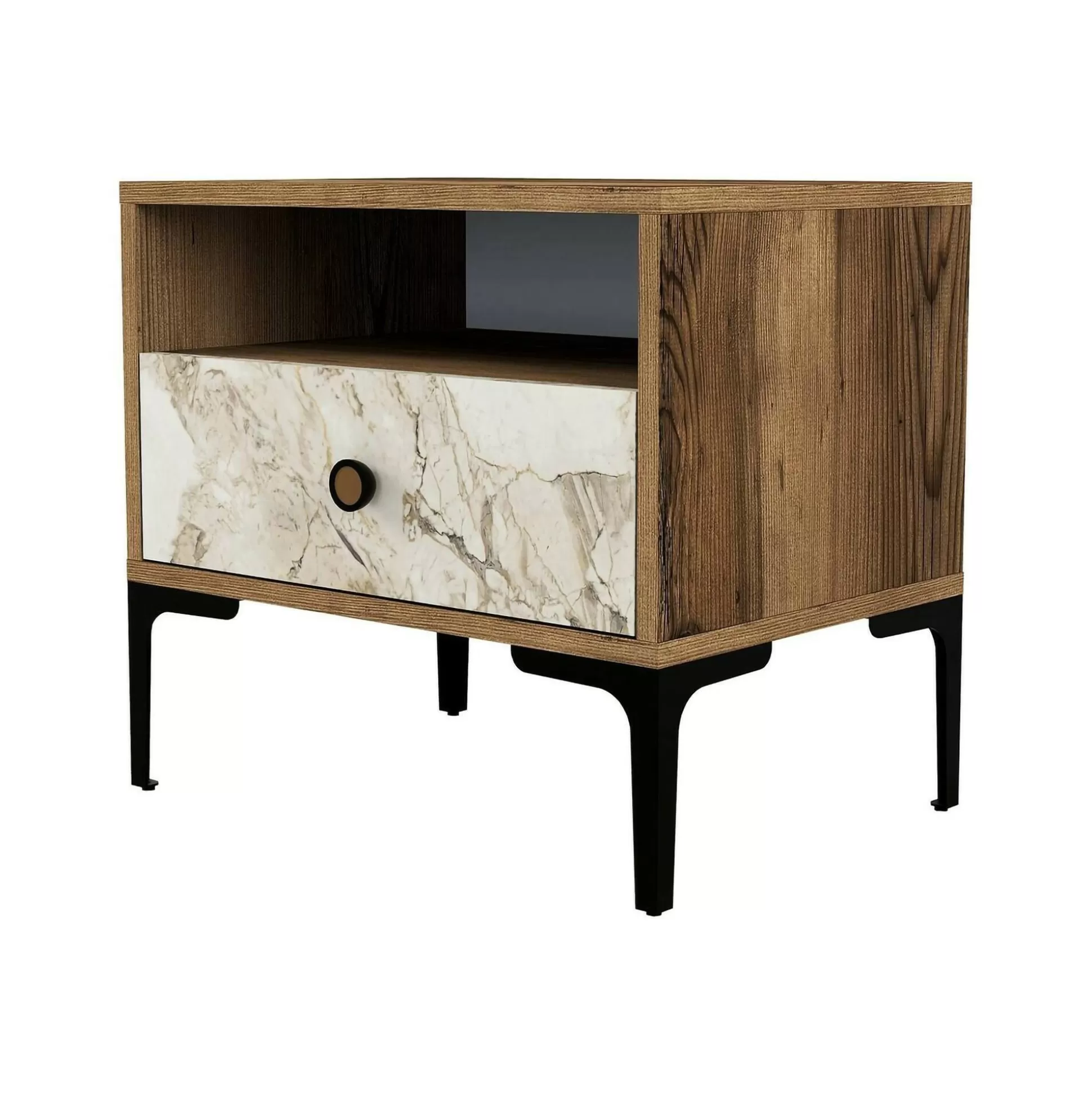 Dmora Comodini<Comodino Editta, 56x40h51 cm, Noce e Bianco Marmo