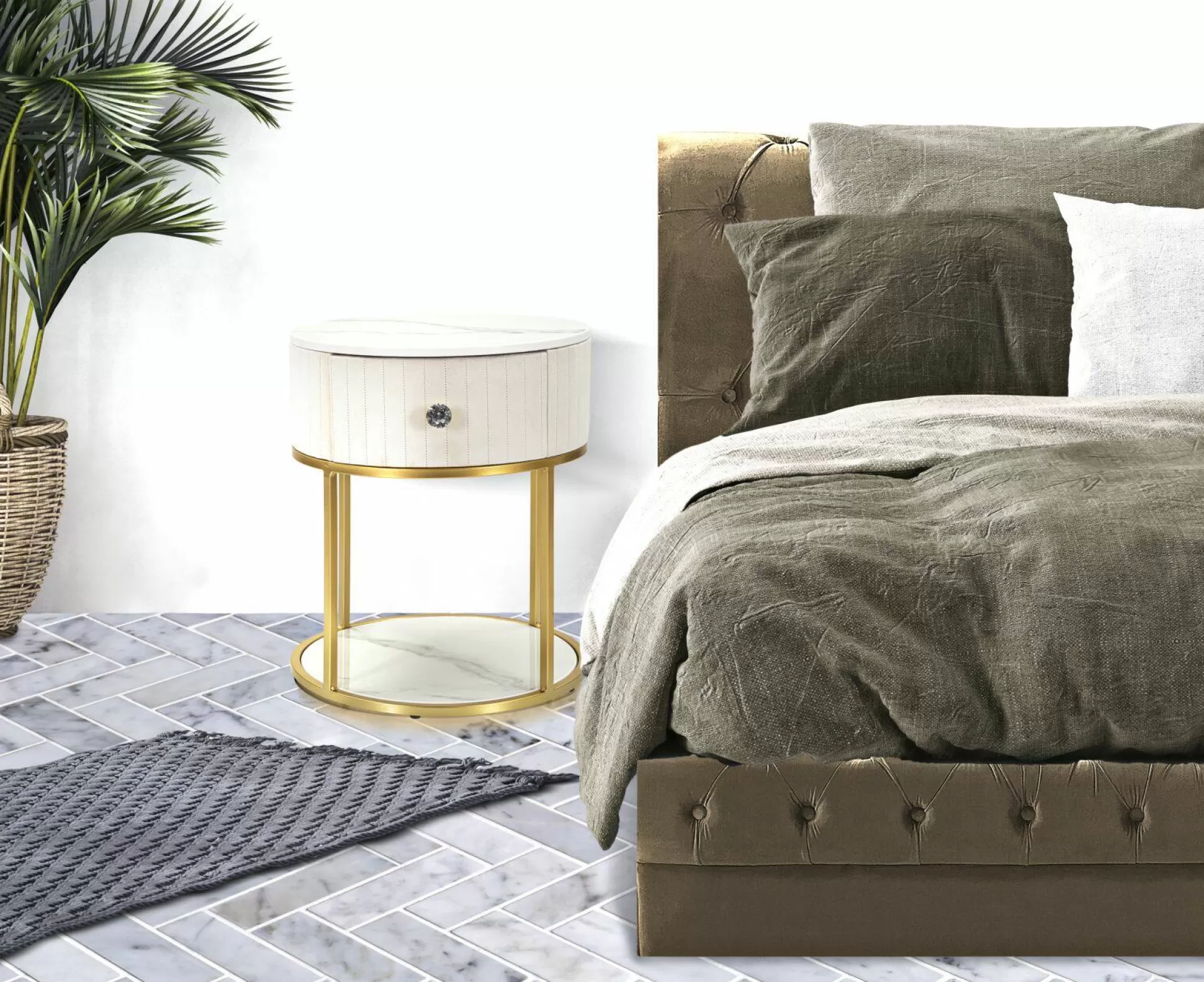 Dmora Comodini<Comodino Gerhard, 42x42 h48 cm, Crema e Bianco
