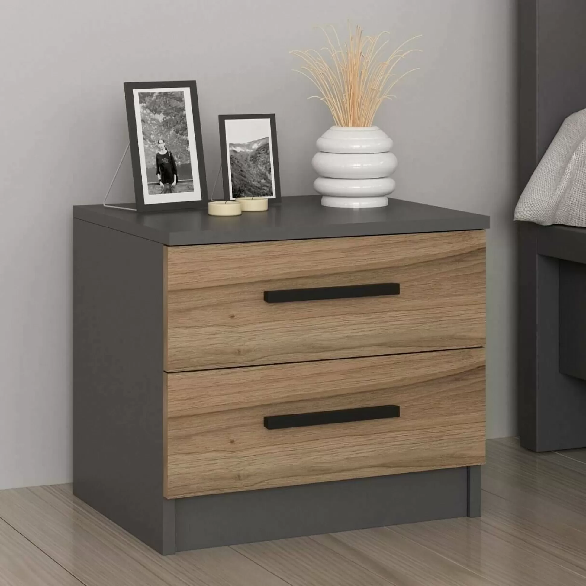 Dmora Comodini<Comodino Iune, 50x47 h40 cm, Noce e Nero