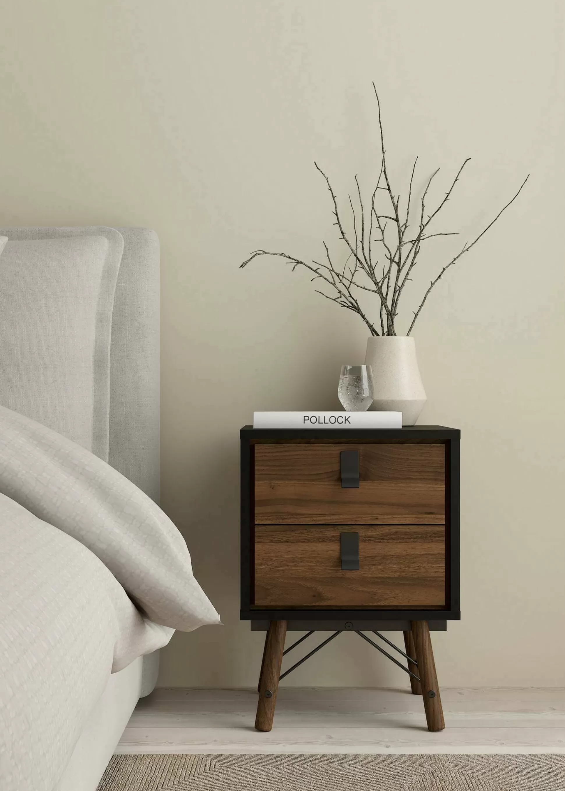 Dmora Comodini<Comodino Jean, 40x43 h60 cm, Nero e Noce