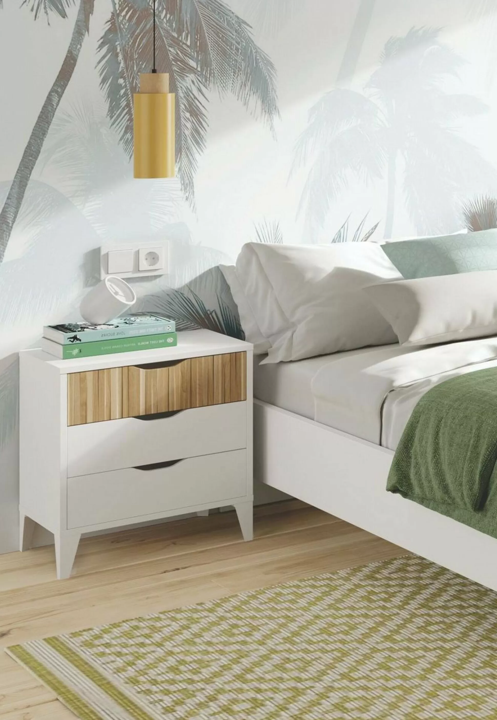 Dmora Comodini<Comodino Jessa, 44x33 h50 cm, Bianco e Rovere