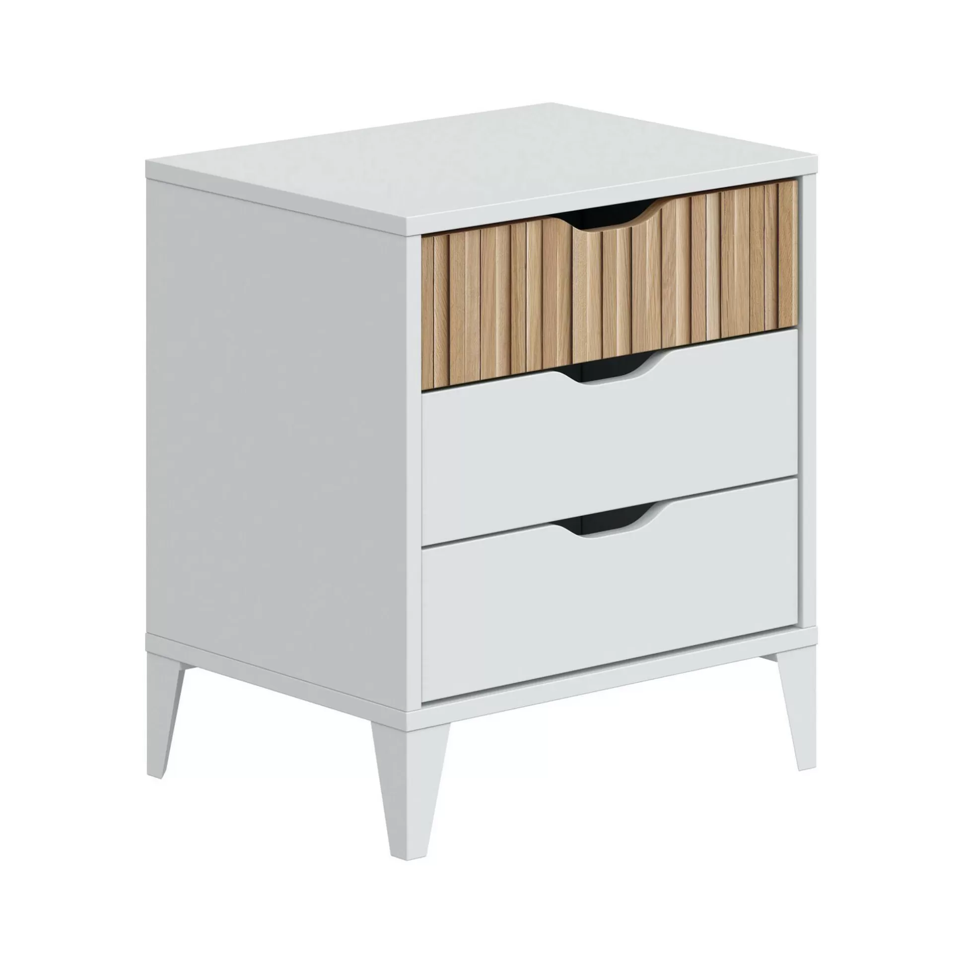 Dmora Comodini<Comodino Jessa, 44x33 h50 cm, Bianco e Rovere