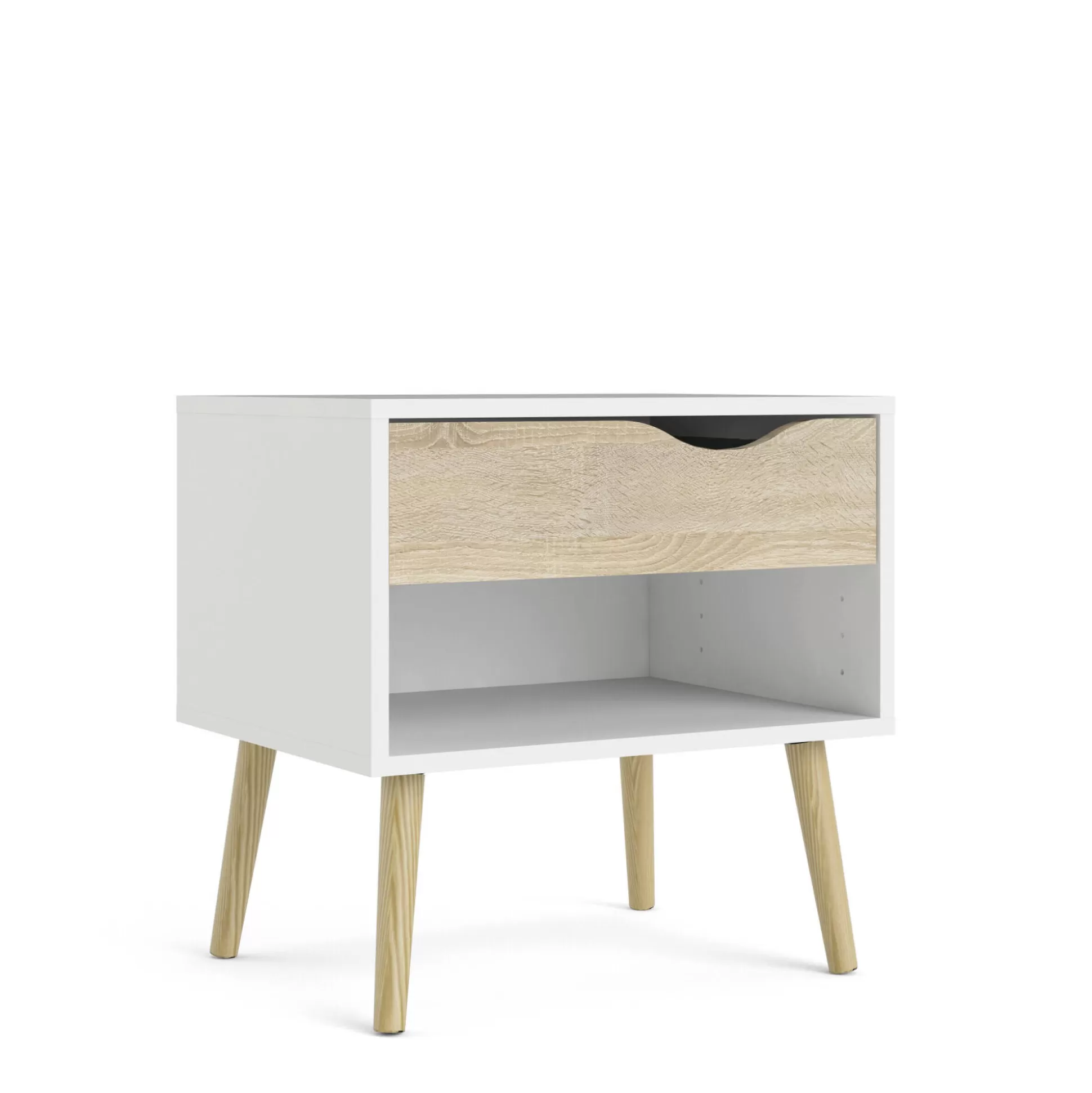 Dmora Comodini<Comodino Lucina, 50x39 h49 cm, Bianco e Quercia