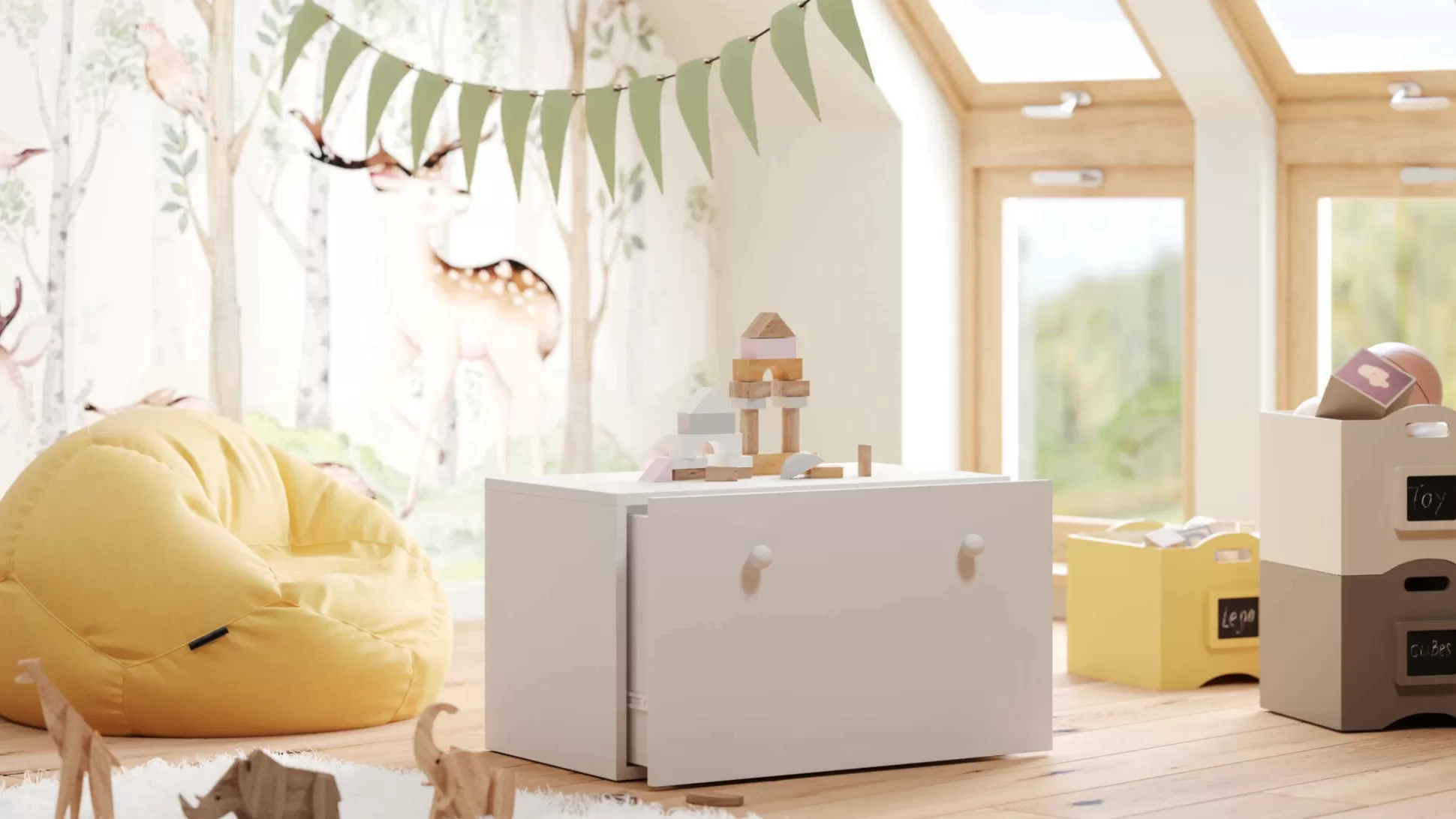 Dmora Comodini<Comodino Meari, 42x42 h71 cm, Bianco