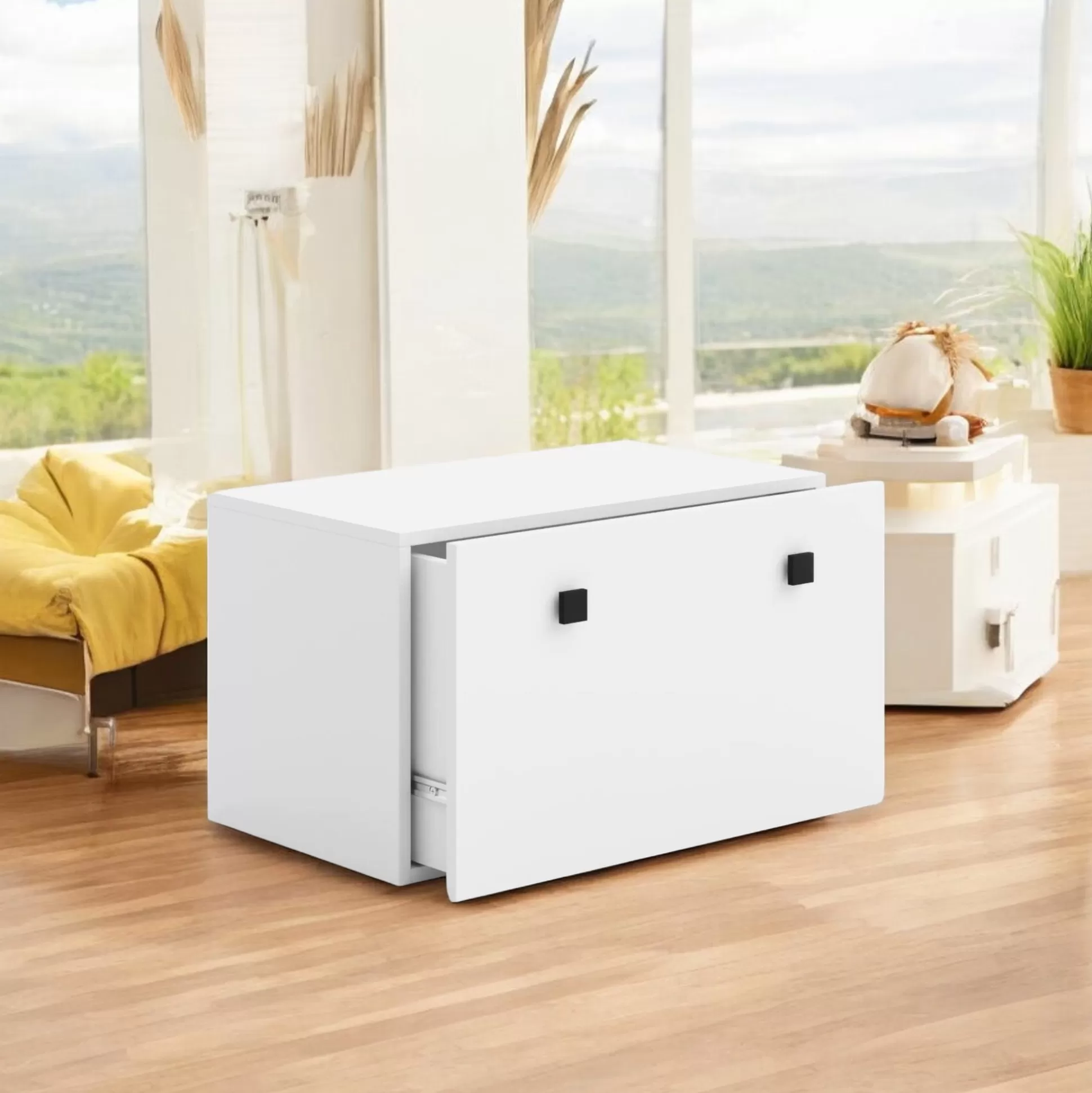 Dmora Comodini<Comodino Meari, 42x42 h71 cm, Bianco e Nero
