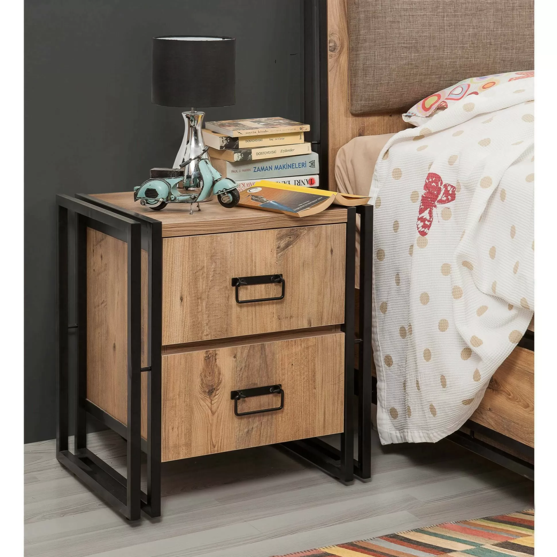 Dmora Comodini<Comodino Pantaleon, 52x40h55 cm, Quercia e Nero