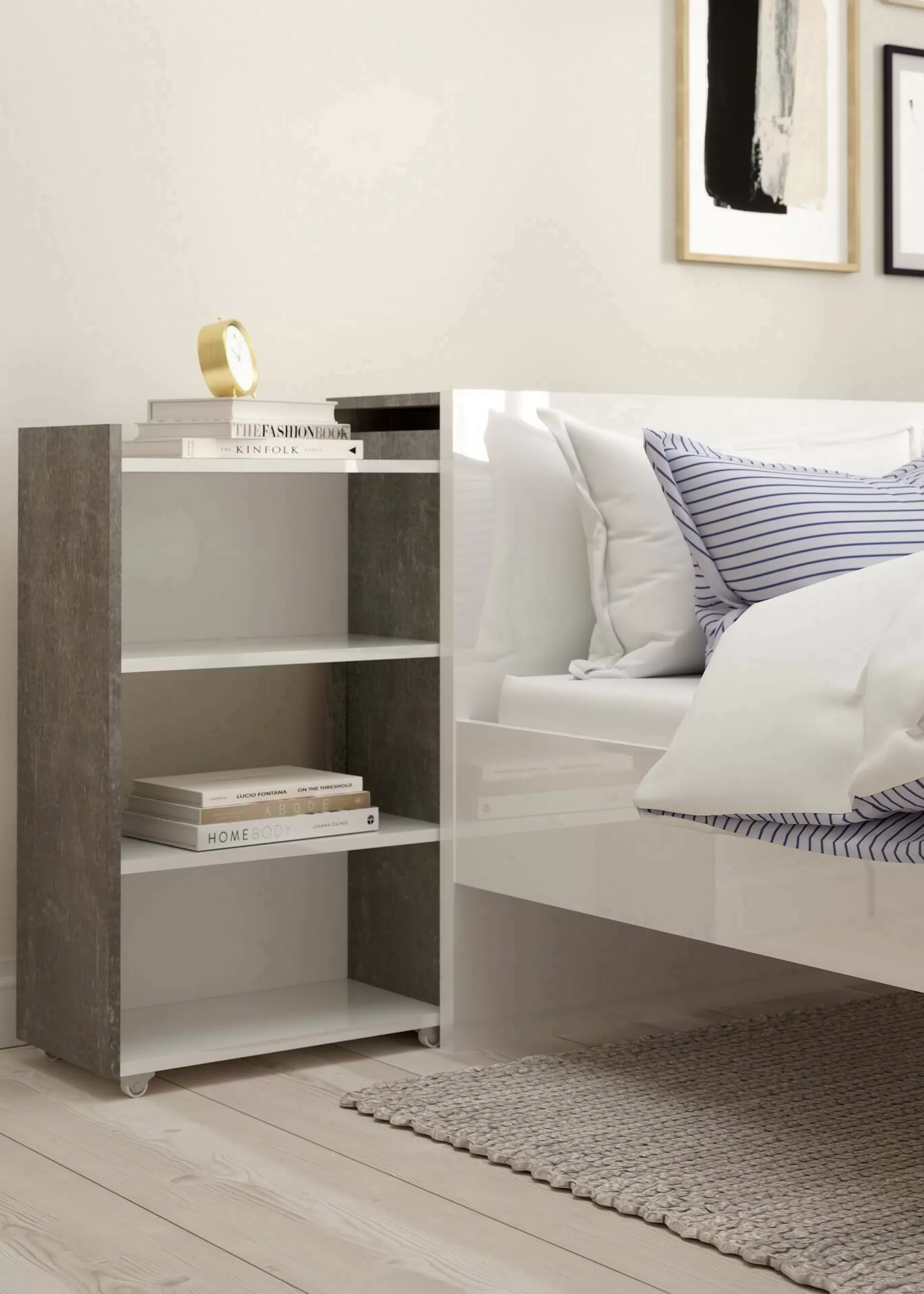 Dmora Comodini<Comodino Peridoto, 26x145 h80 cm, Cemento e Bianco