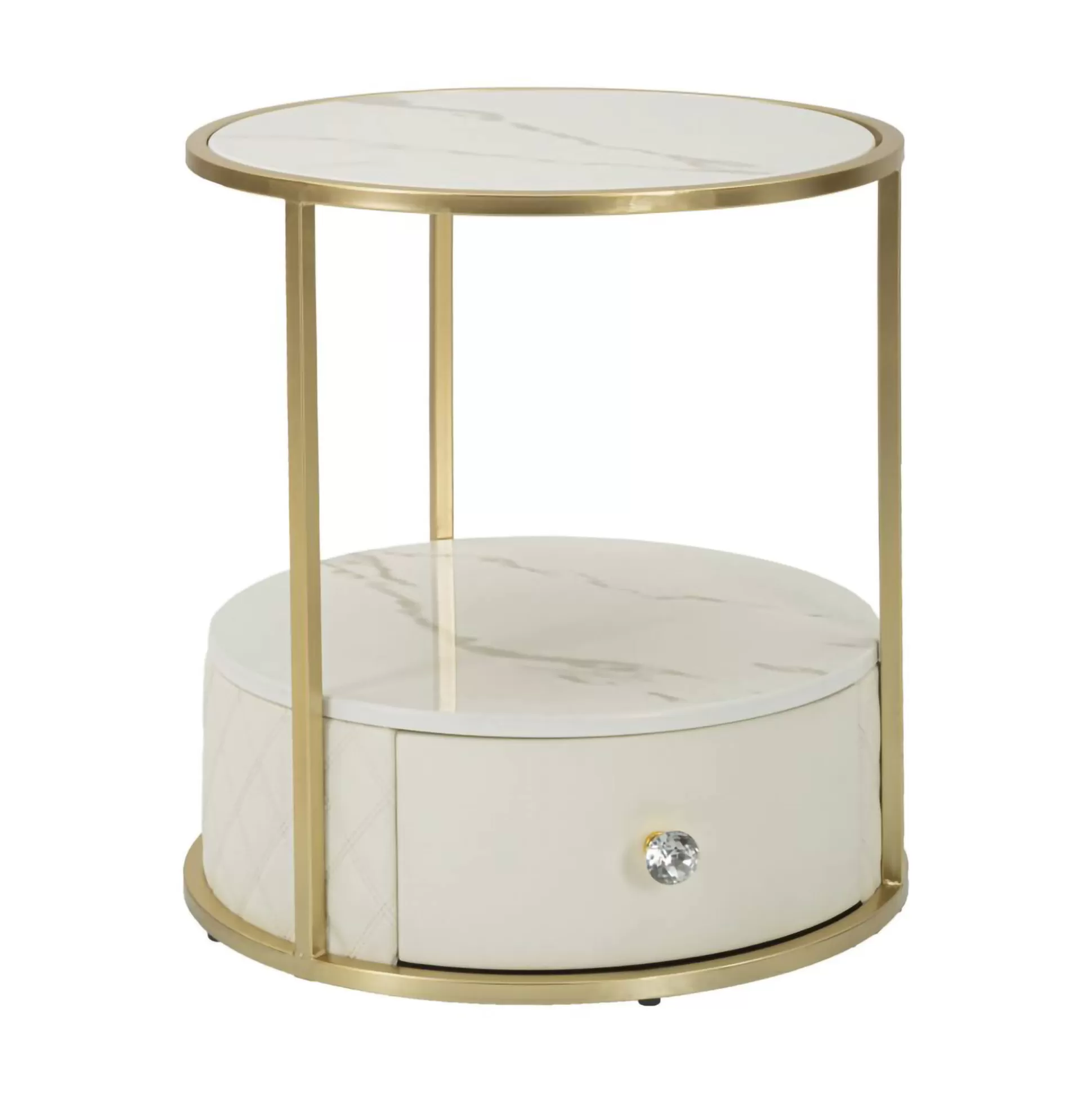Dmora Comodini<Comodino Piandisco, 43x43 h48 cm, Bianco e Oro