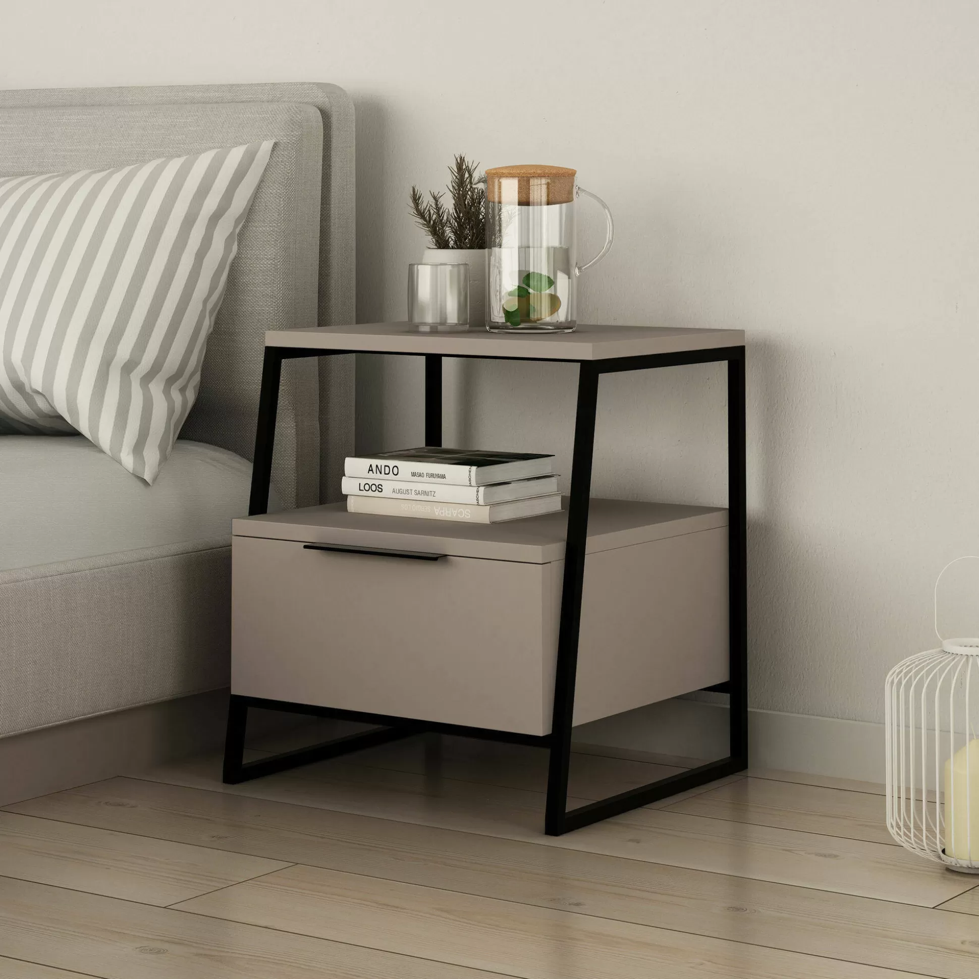 Dmora Comodini<Comodino Rosita, 45x41 h50 cm, Beige e Nero