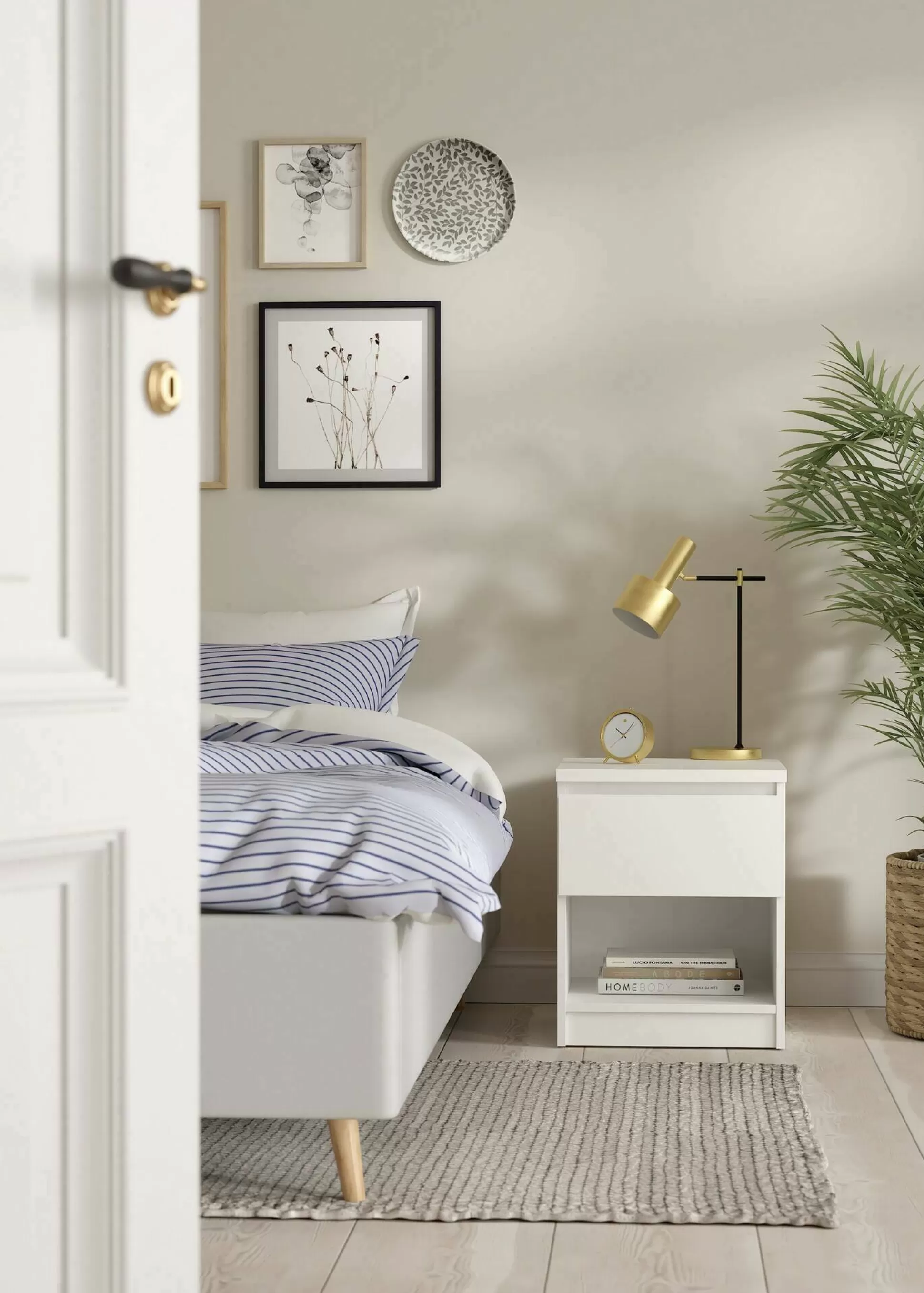 Dmora Comodini<Comodino Scolastica, 40x40 h50 cm, Bianco
