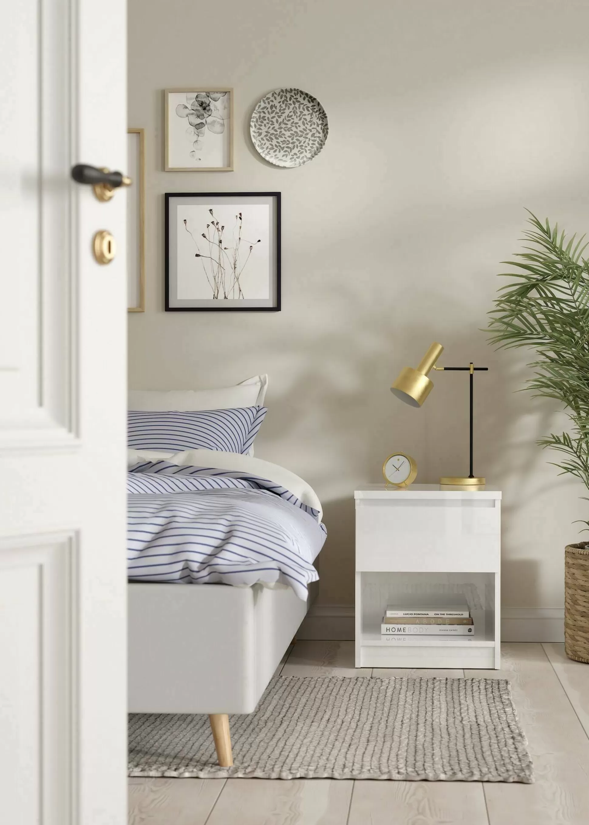 Dmora Comodini<Comodino Scolastica, 40x40 h50 cm, Bianco