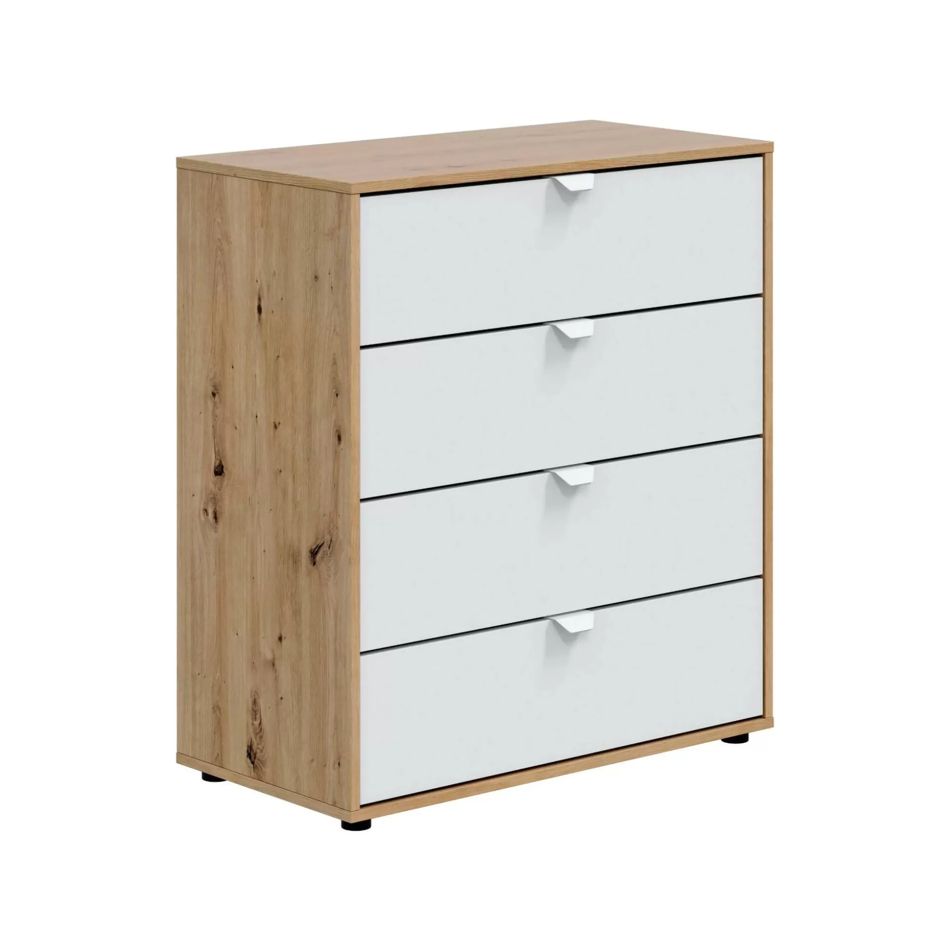 Dmora Comodini<Comodino Spinello, 78x40 h86 cm, Bianco e Rovere Nodi
