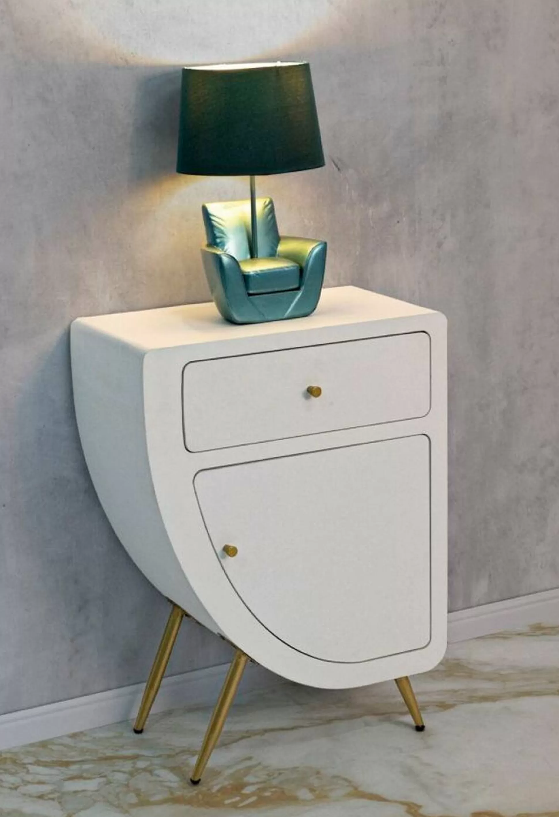 Dmora Comodini<Comodino Suze, Bianco e Oro, 60x32 h79 cm