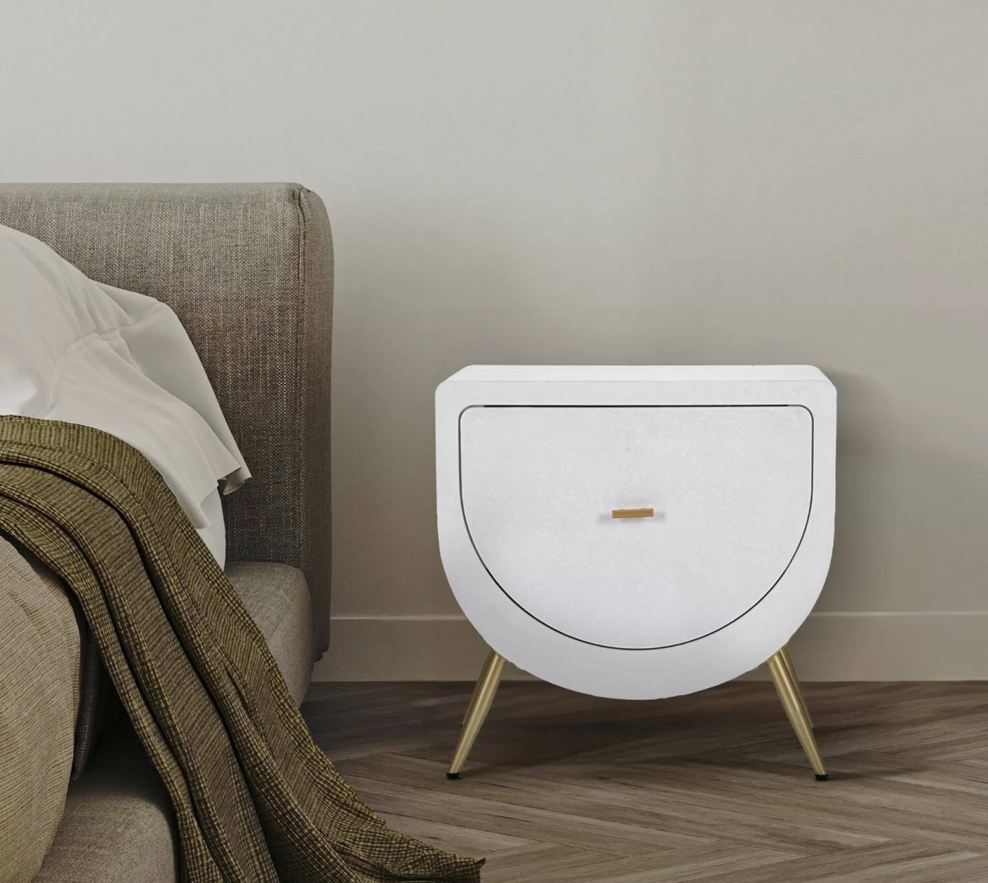 Dmora Comodini<Comodino Suze, Bianco e Oro, 50x32 h50 cm