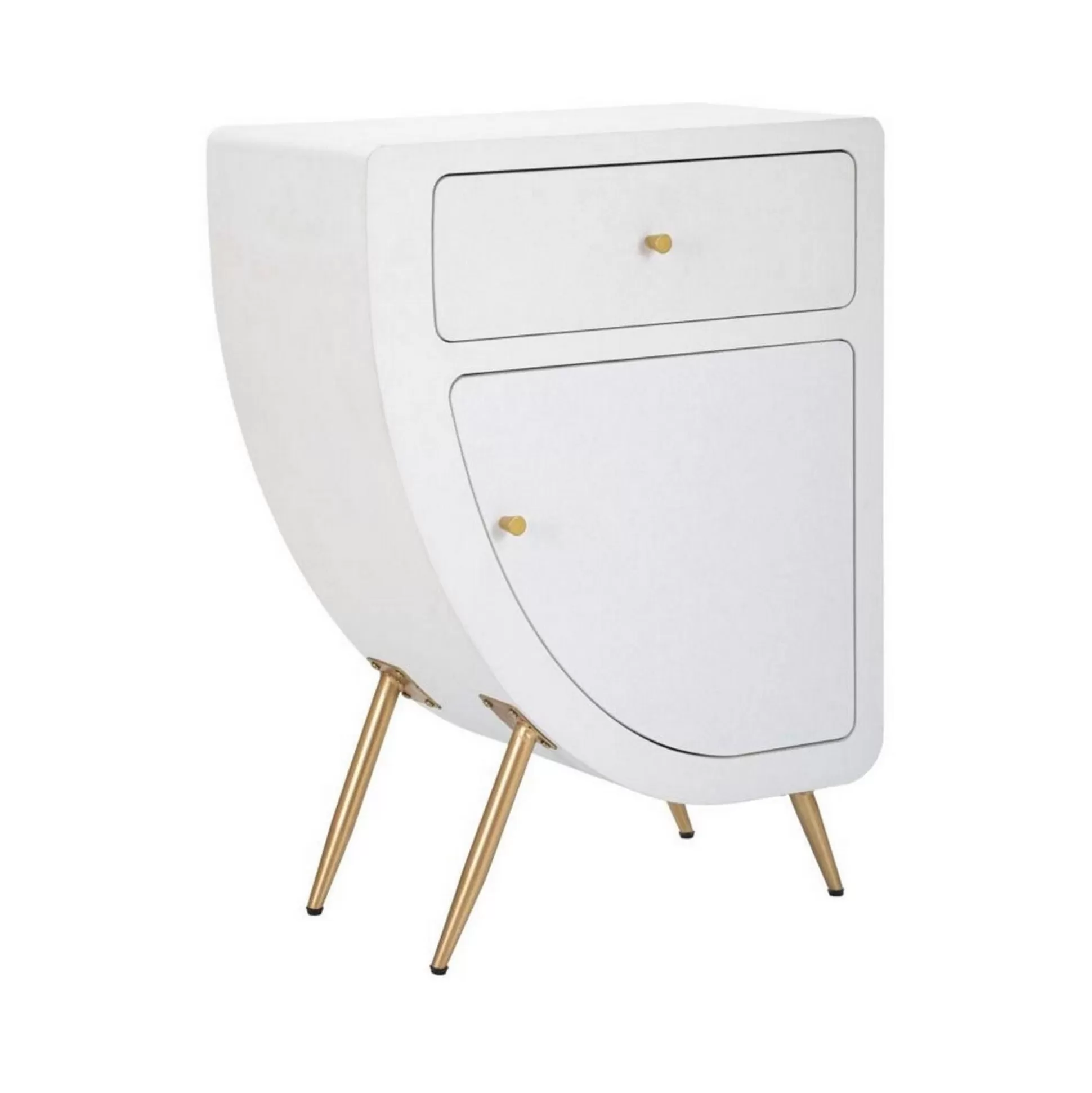 Dmora Comodini<Comodino Suze, Bianco e Oro, 60x32 h79 cm
