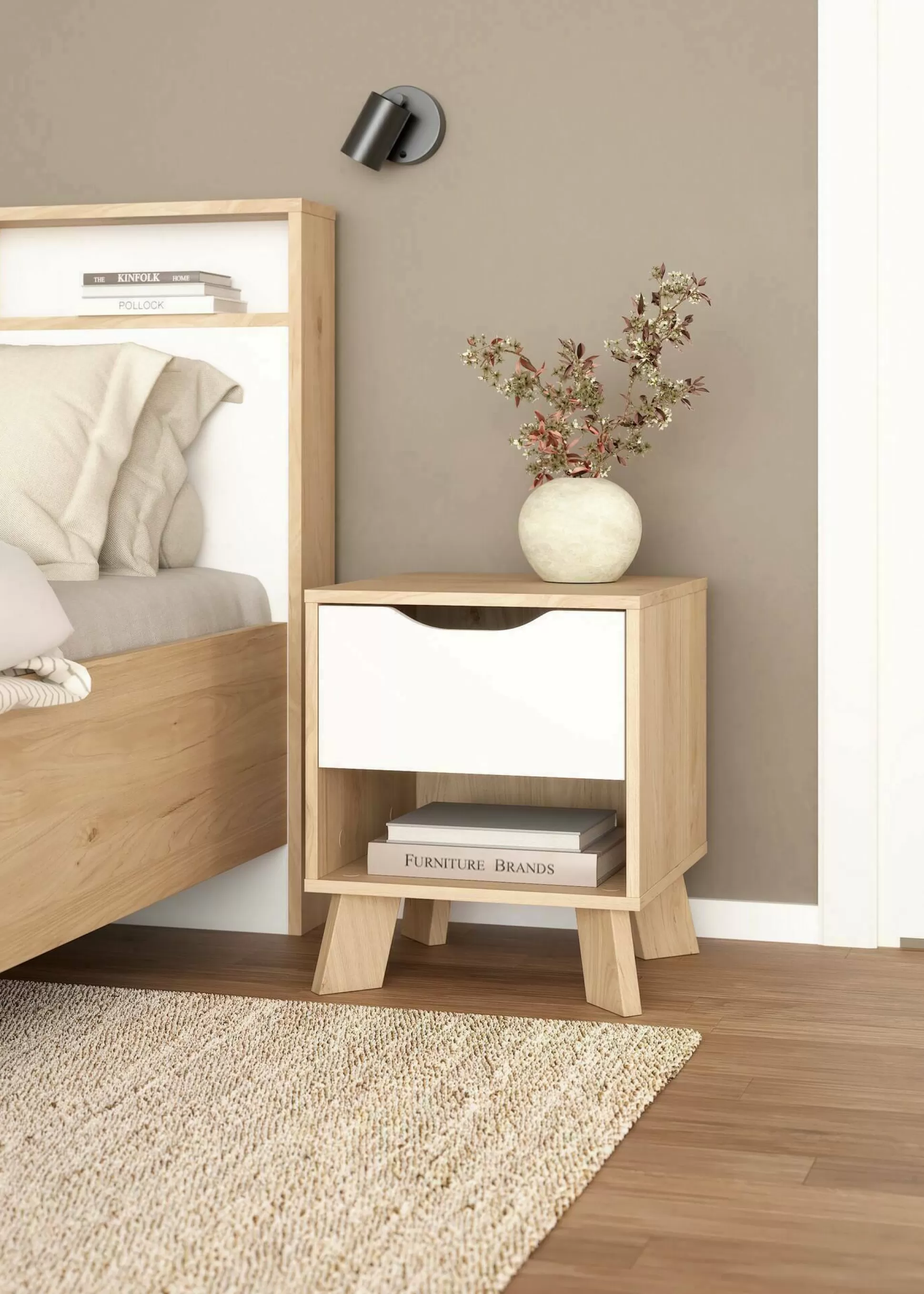 Dmora Comodini<Comodino Zuglio, 40x40 h47 cm, Rovere e Bianco