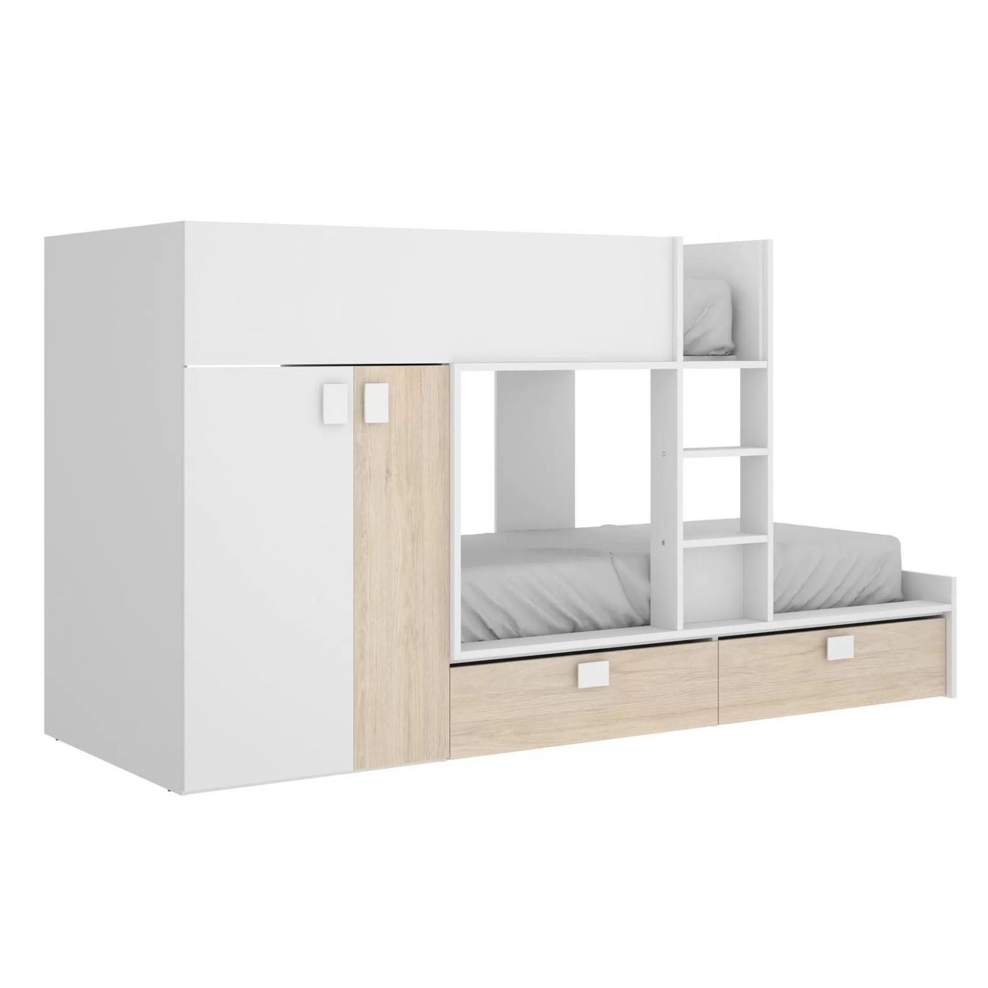 Dmora Composizioni Camera Da Letto<Composizione camera da letto Acerola, 275x108h150 cm, Bianco e Rovere