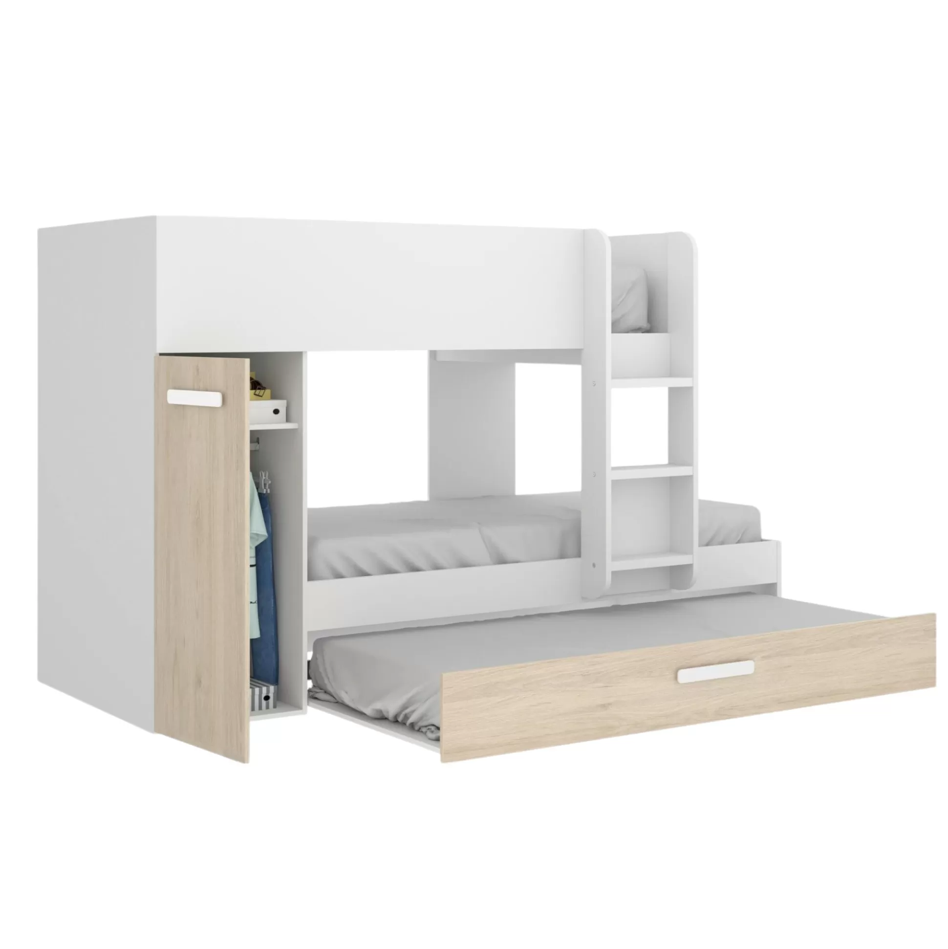 Dmora Composizioni Camera Da Letto<Composizione camera da letto Agle, 244x112h150 cm, Rovere e Bianco