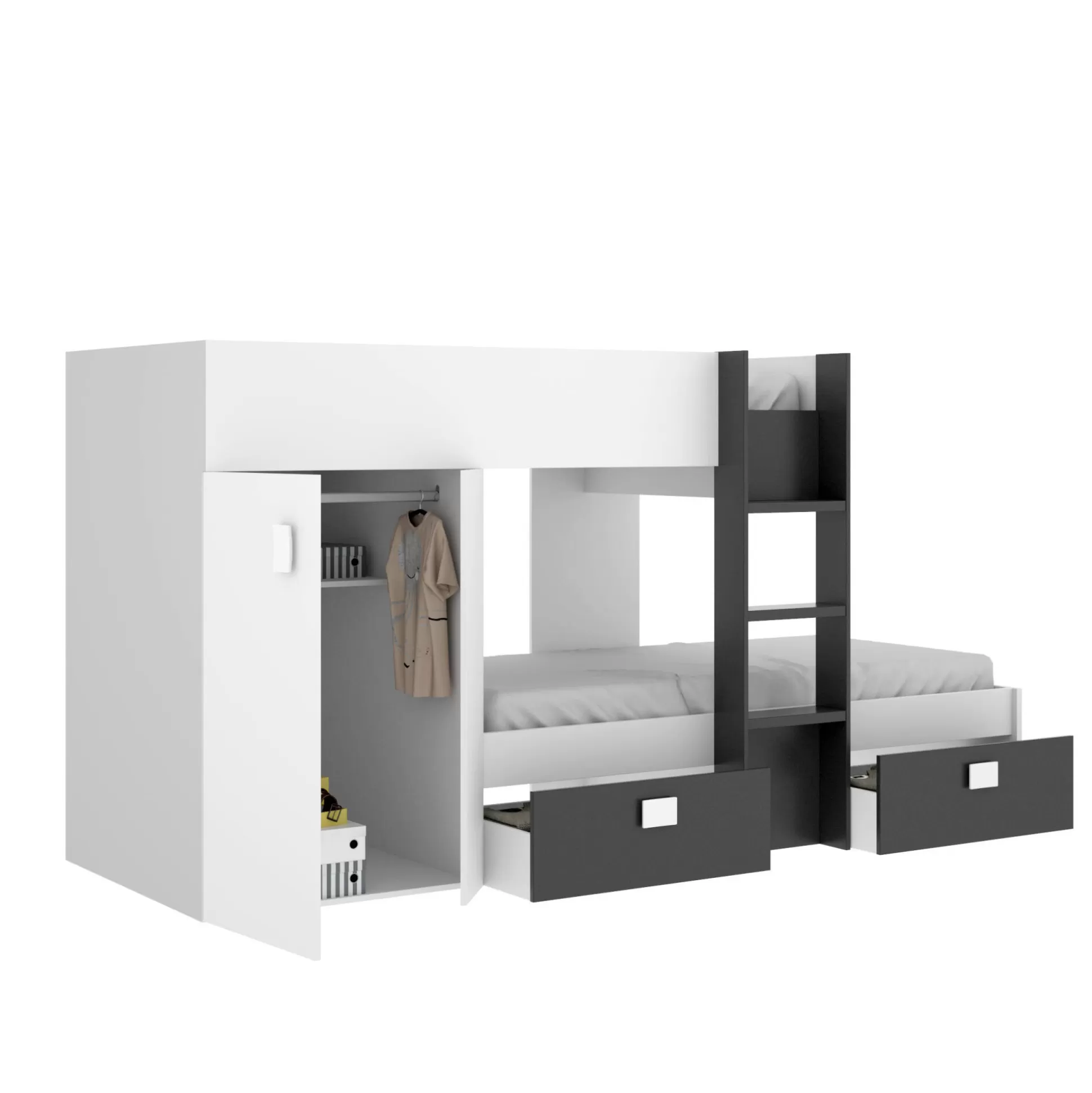 Dmora Composizioni Camera Da Letto<Composizione camera da letto Araba, 271x111h150 cm, Bianco e Antracite