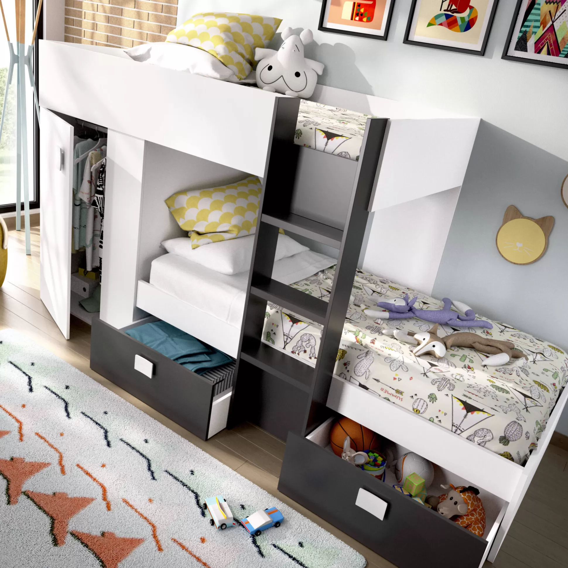 Dmora Composizioni Camera Da Letto<Composizione camera da letto Araba, 271x111h150 cm, Bianco e Antracite