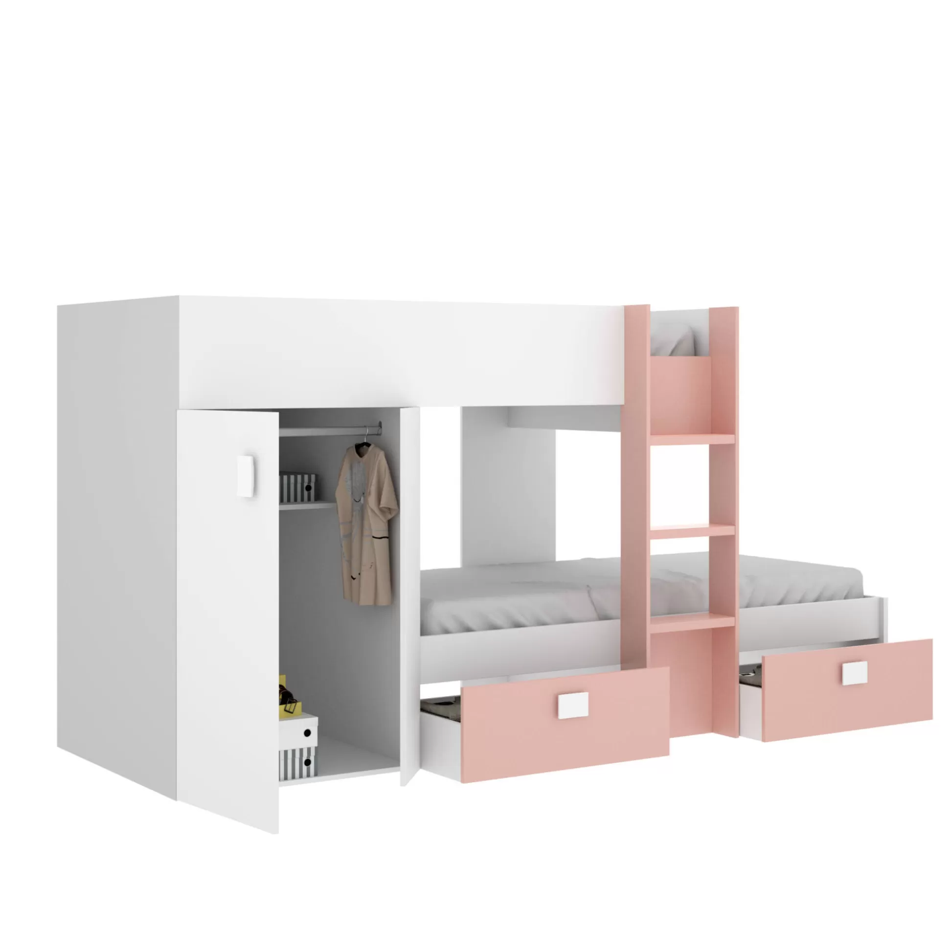 Dmora Composizioni Camera Da Letto<Composizione camera da letto Araba, 271x111h150 cm, Bianco e Rosa
