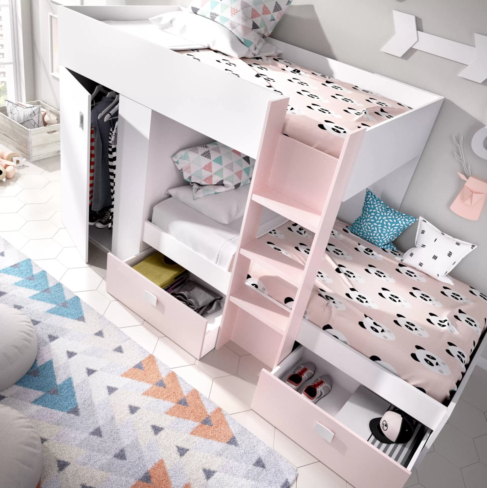 Dmora Composizioni Camera Da Letto<Composizione camera da letto Araba, 271x111h150 cm, Bianco e Rosa
