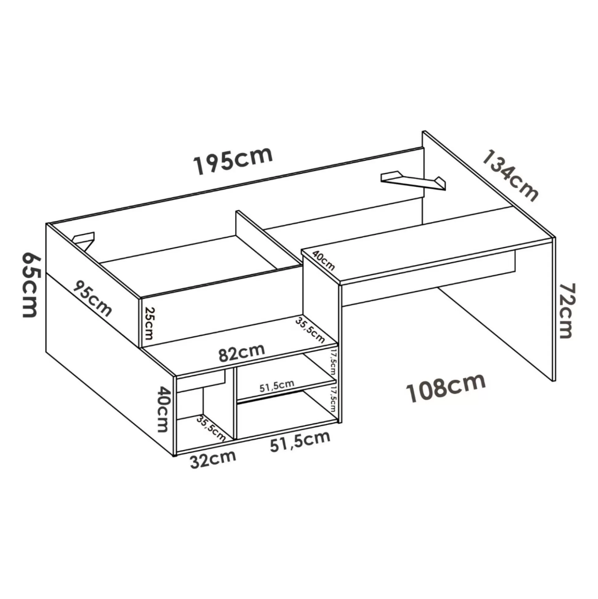 Dmora Composizioni Camera Da Letto<Composizione camera da letto Argh, 195x134h73 cm, Bianco e Rovere