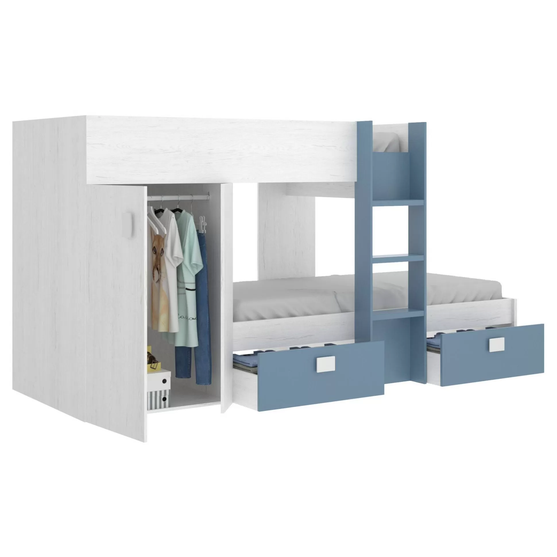 Dmora Composizioni Camera Da Letto<Composizione camera da letto Dbajram, 271x111h150 cm, Bianco e Blu