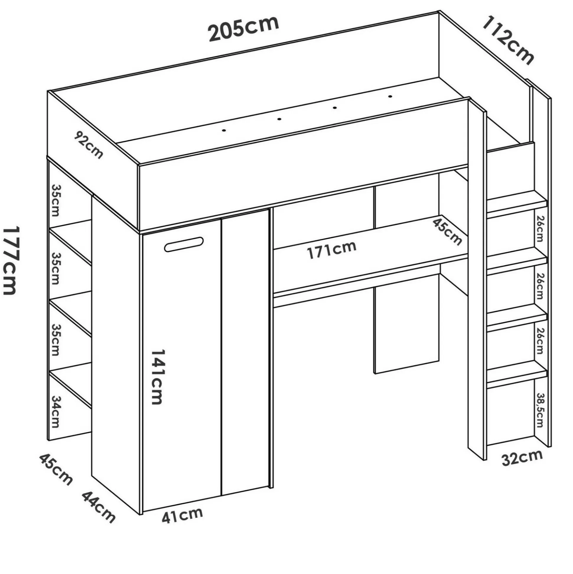 Dmora Composizioni Camera Da Letto<Composizione camera da letto Dhovlan, 206x111 h178 cm, Bianco e Rovere