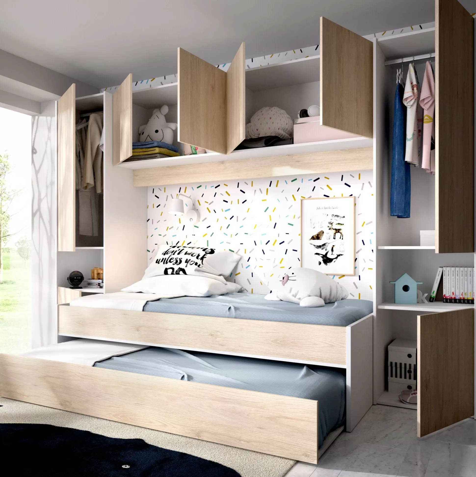 Dmora Composizioni Camera Da Letto<Composizione camera da letto Giustizia, 303x97h203 cm, Rovere e Bianco