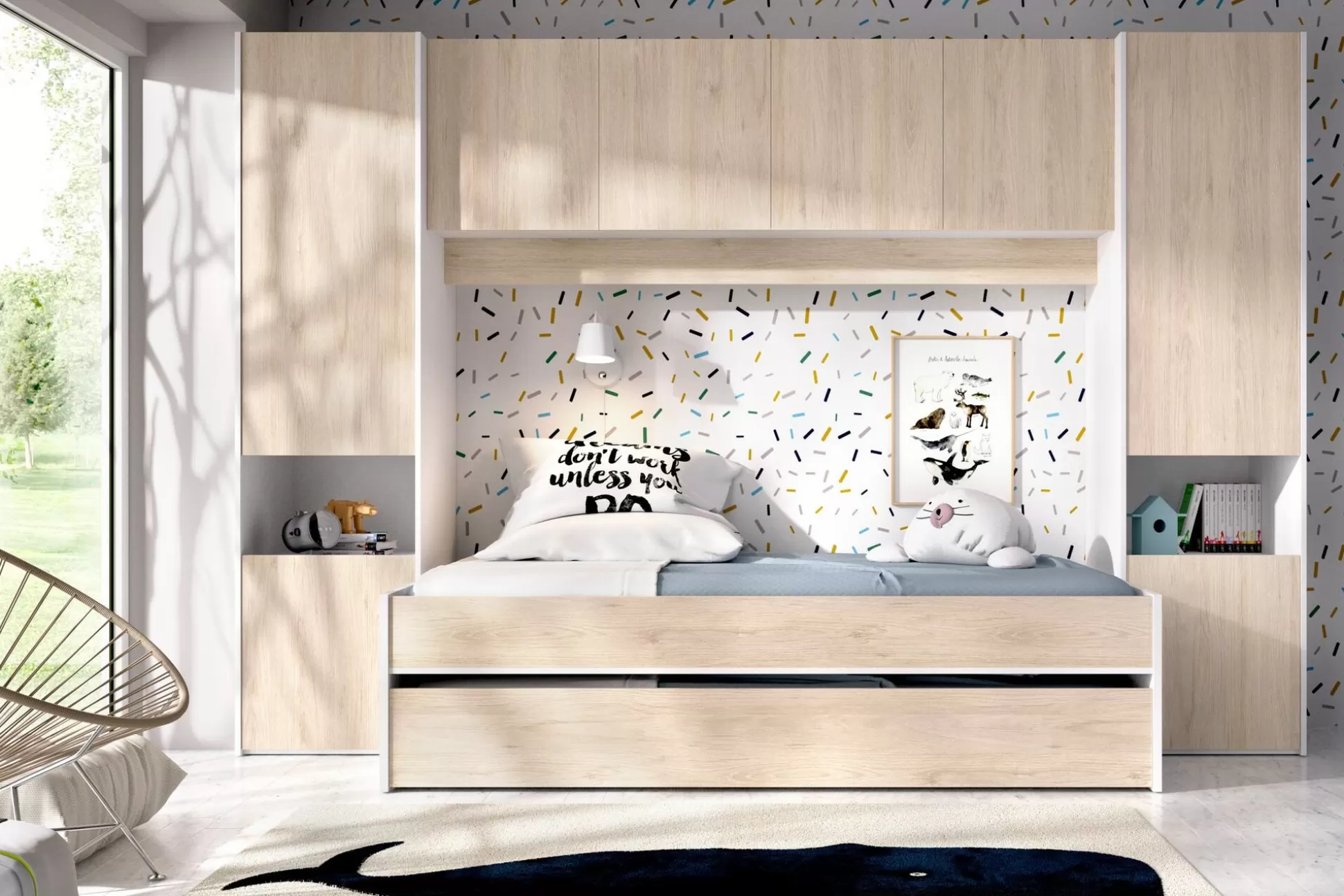 Dmora Composizioni Camera Da Letto<Composizione camera da letto Giustizia, 303x97h203 cm, Rovere e Bianco