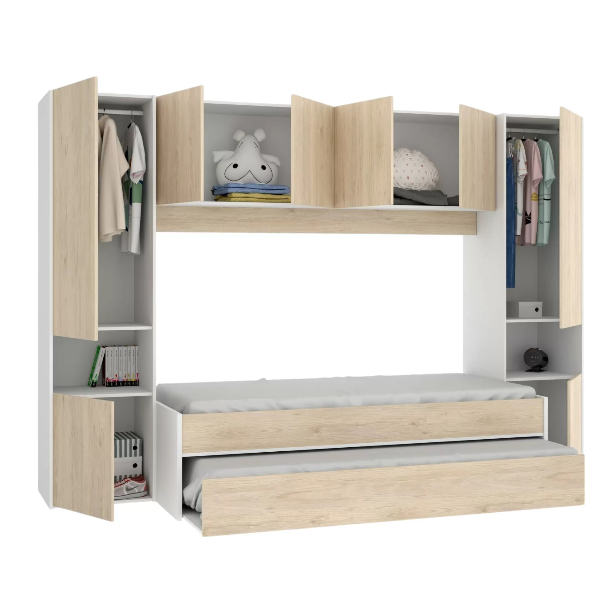 Dmora Composizioni Camera Da Letto<Composizione camera da letto Giustizia, 303x97h203 cm, Rovere e Bianco