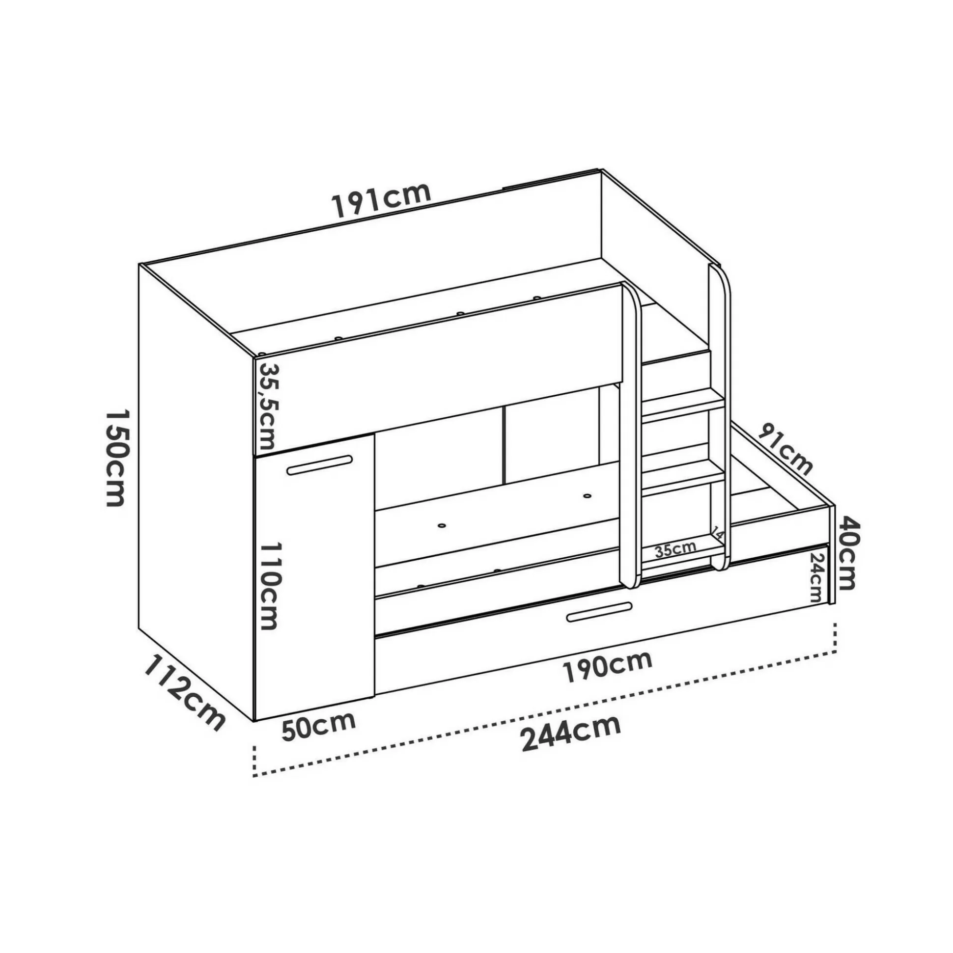 Dmora Composizioni Camera Da Letto<Composizione camera da letto Hikaa, 244x112 h150 cm, Azzurro e Bianco