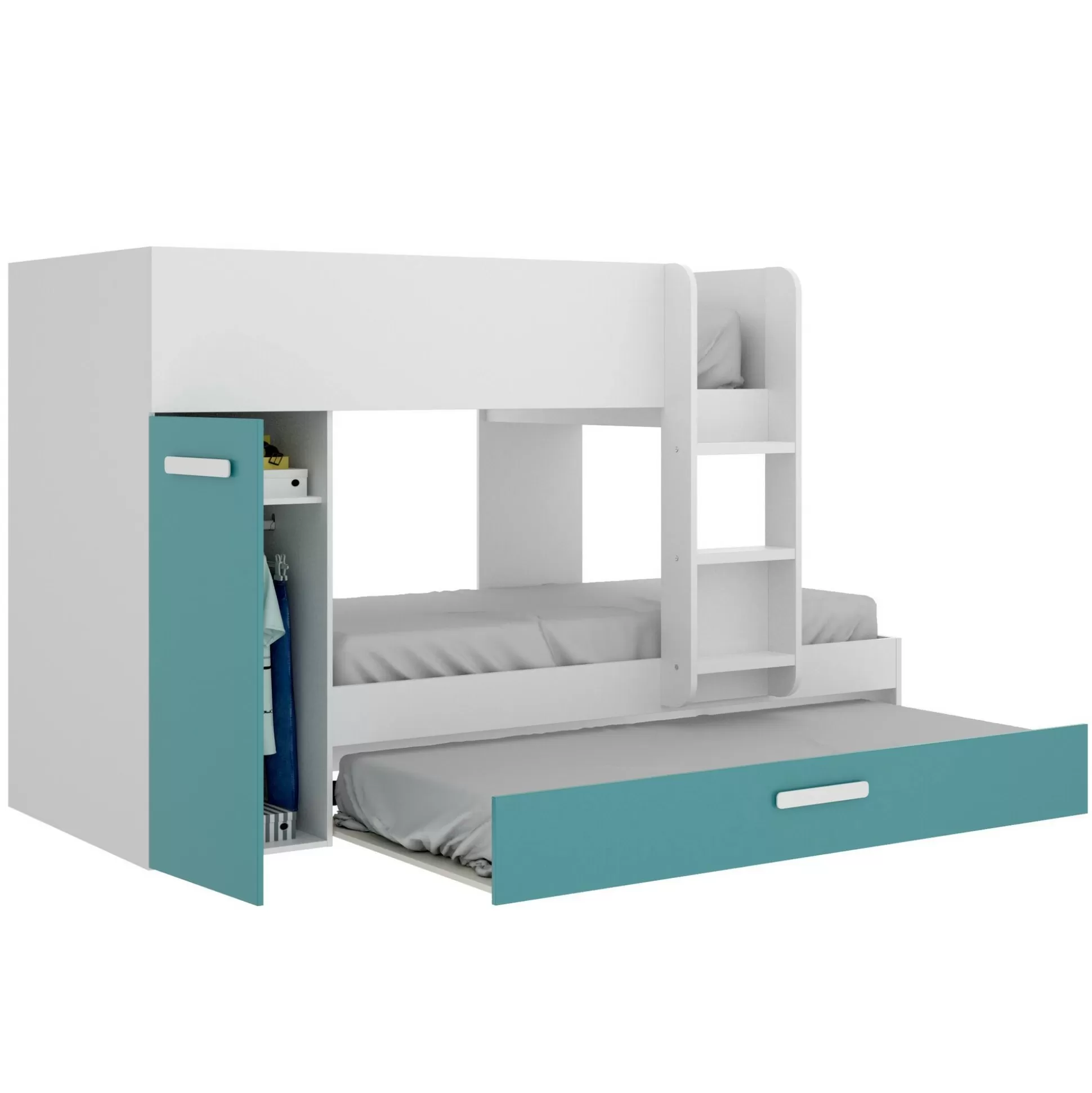 Dmora Composizioni Camera Da Letto<Composizione camera da letto Hikaa, 244x112 h150 cm, Azzurro e Bianco