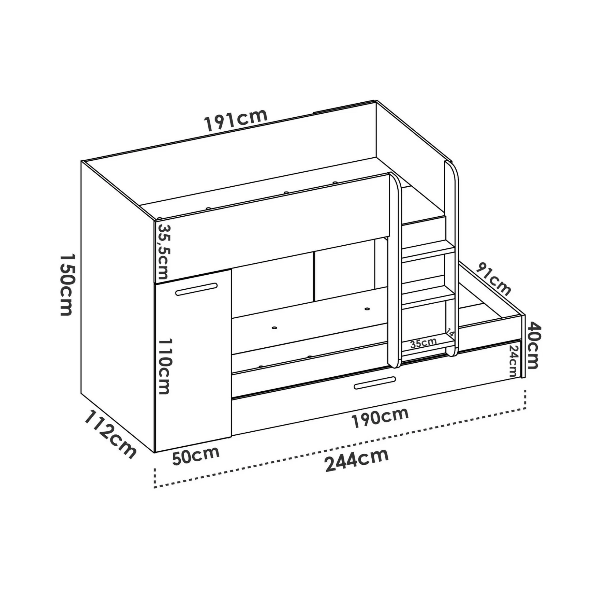 Dmora Composizioni Camera Da Letto<Composizione camera da letto Hikaa, 244x112 h150 cm, Bianco e Rosa