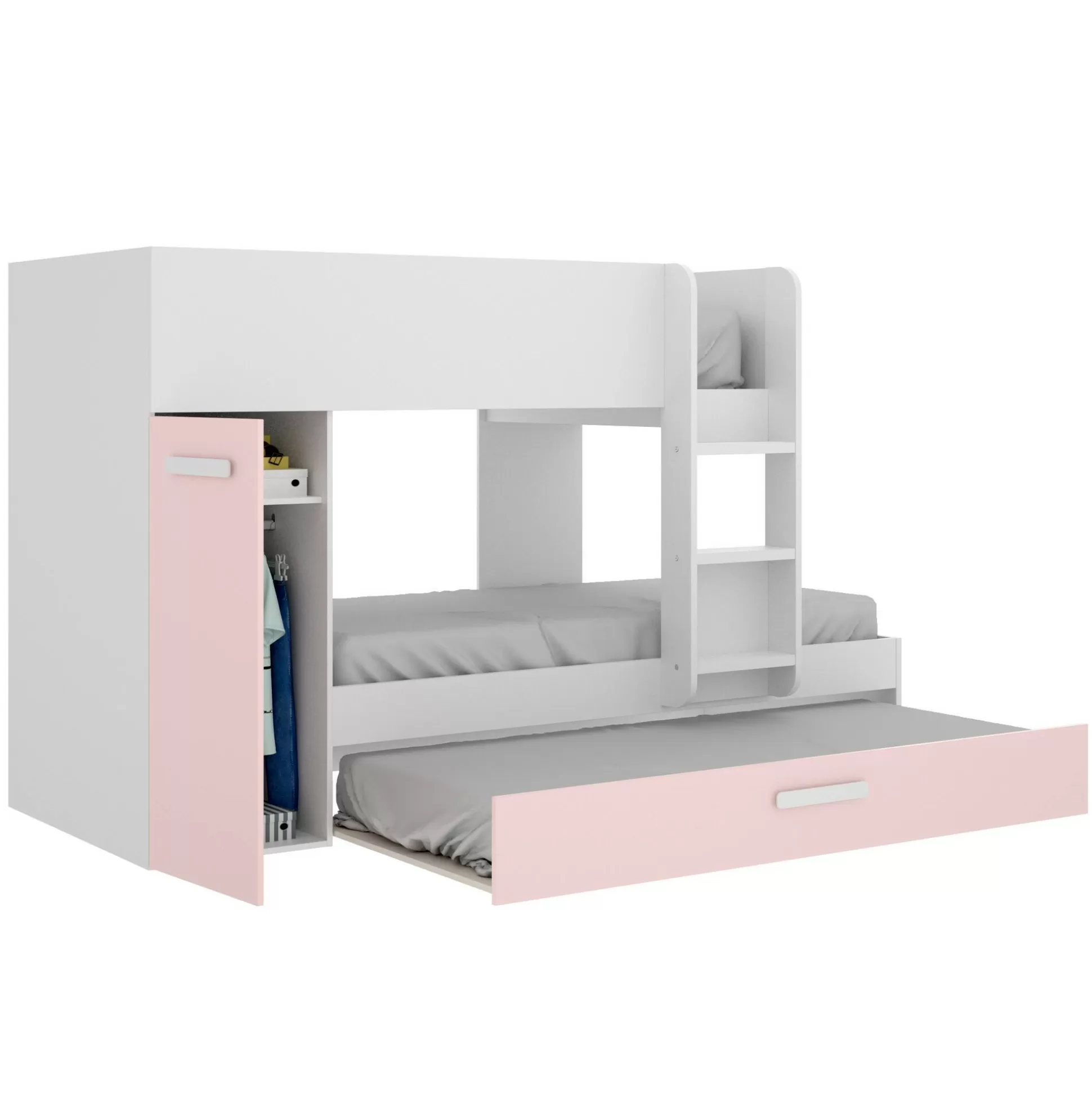 Dmora Composizioni Camera Da Letto<Composizione camera da letto Hikaa, 244x112 h150 cm, Bianco e Rosa