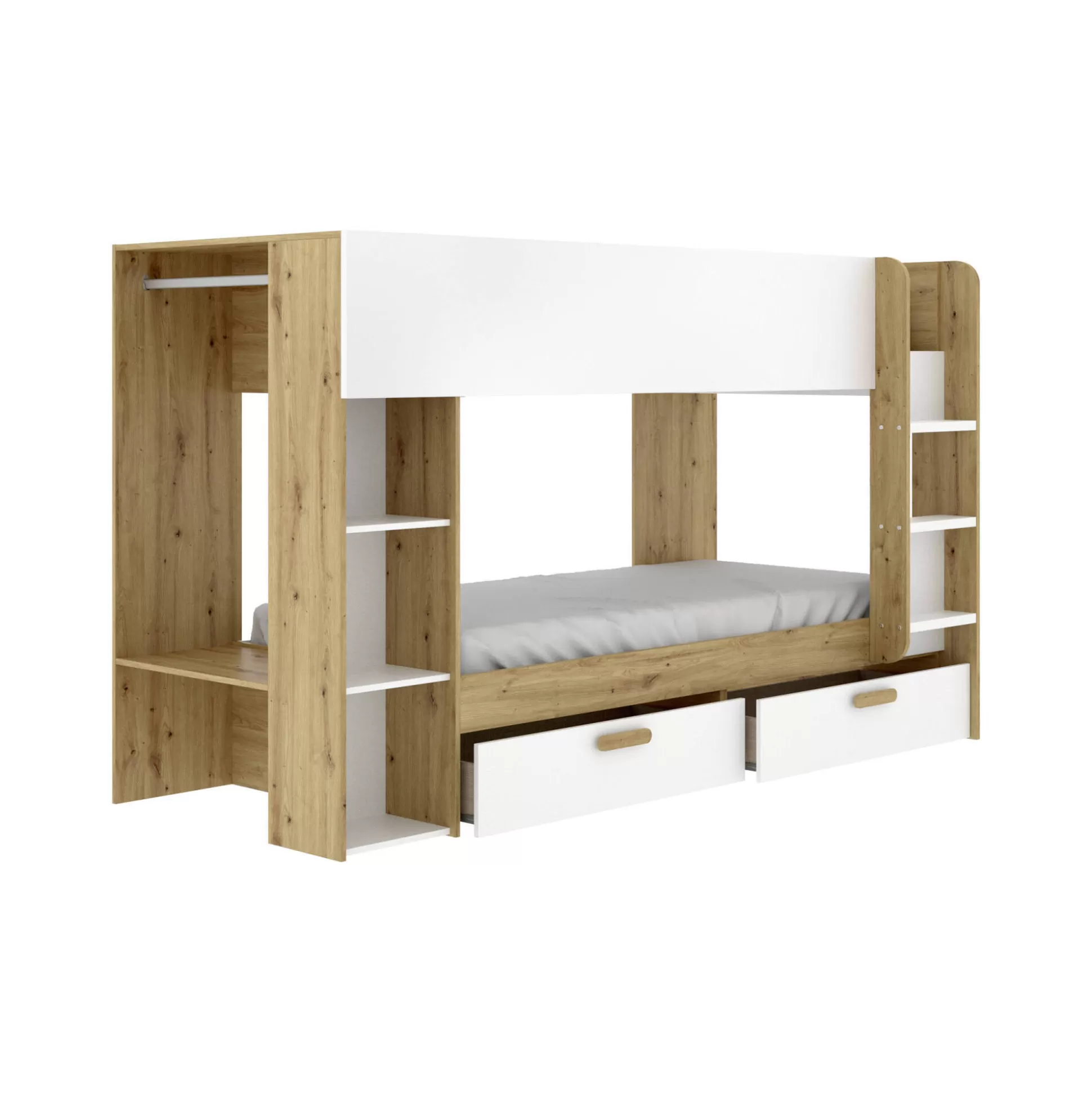 Dmora Composizioni Camera Da Letto<Composizione camera da letto Keli, 245x110 h150 cm, Bianco e Rovere Nodi
