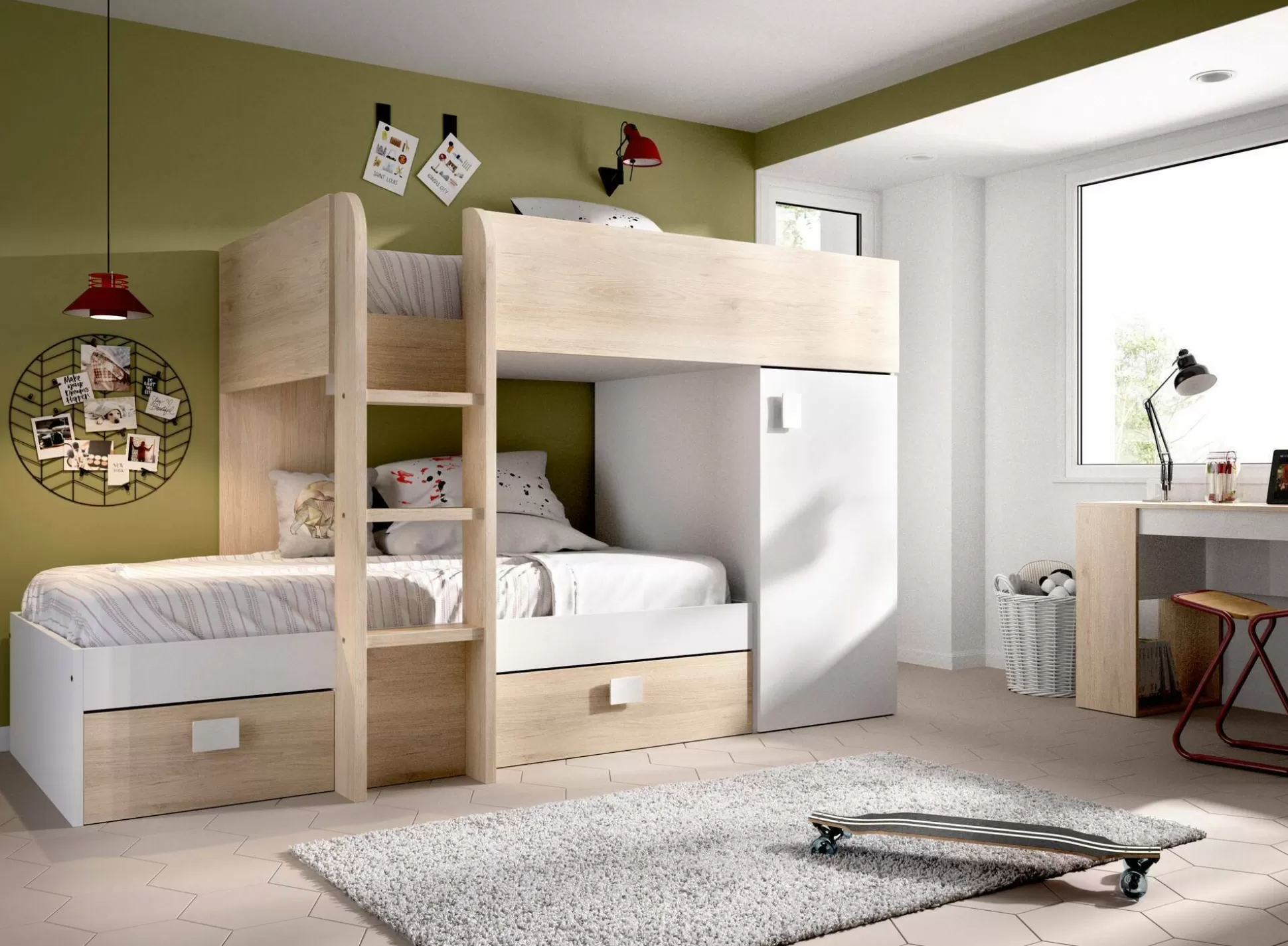 Dmora Composizioni Camera Da Letto<Composizione camera da letto Pax, 255x112h150 cm, Bianco e Rovere