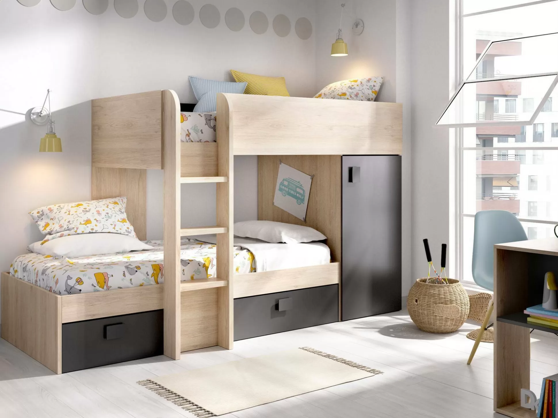 Dmora Composizioni Camera Da Letto<Composizione camera da letto Pax, 255x112h150 cm, Rovere e Antracite