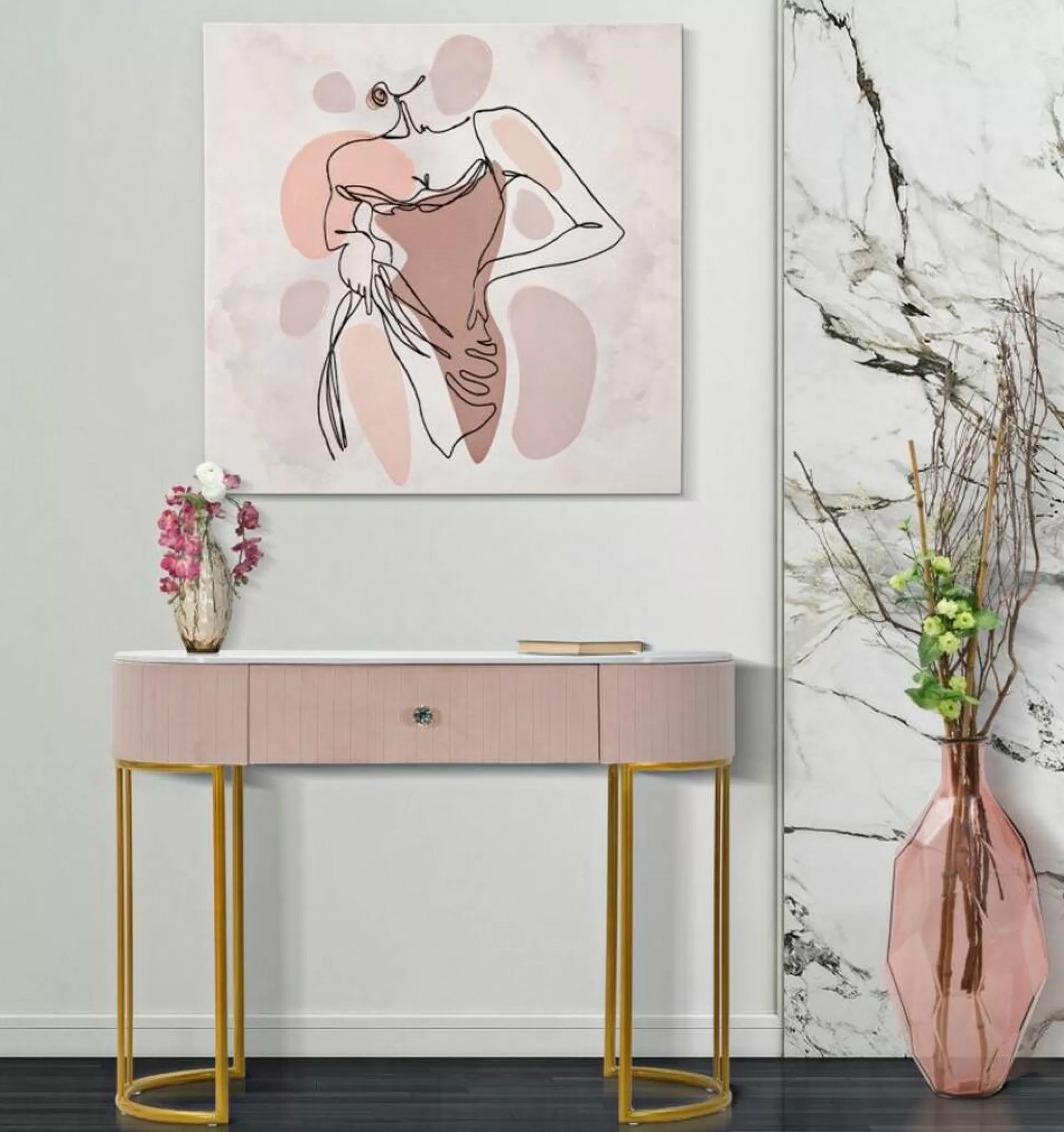 Dmora Consolle<Consolle Abstraktes , 100x40 h75 cm, Rosa e Bianco