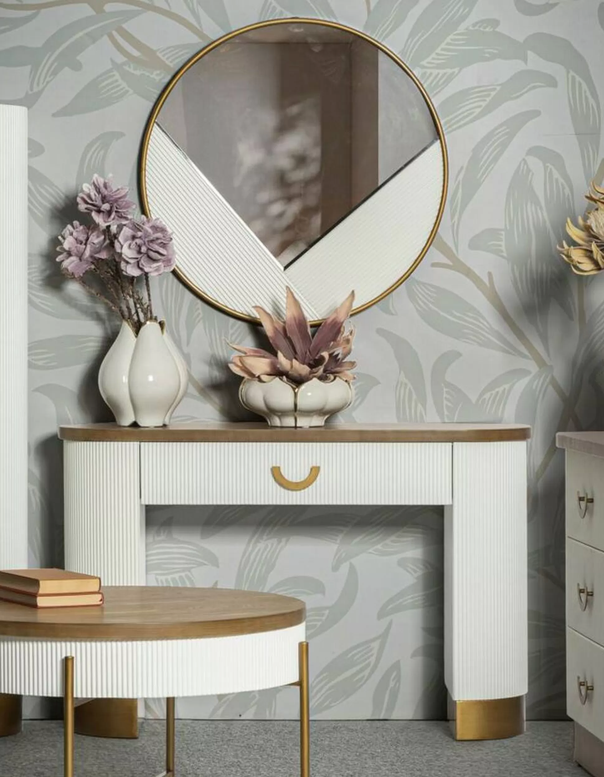 Dmora Consolle<Consolle Cadre, 121x40 h78 cm, Bianco e Marrone