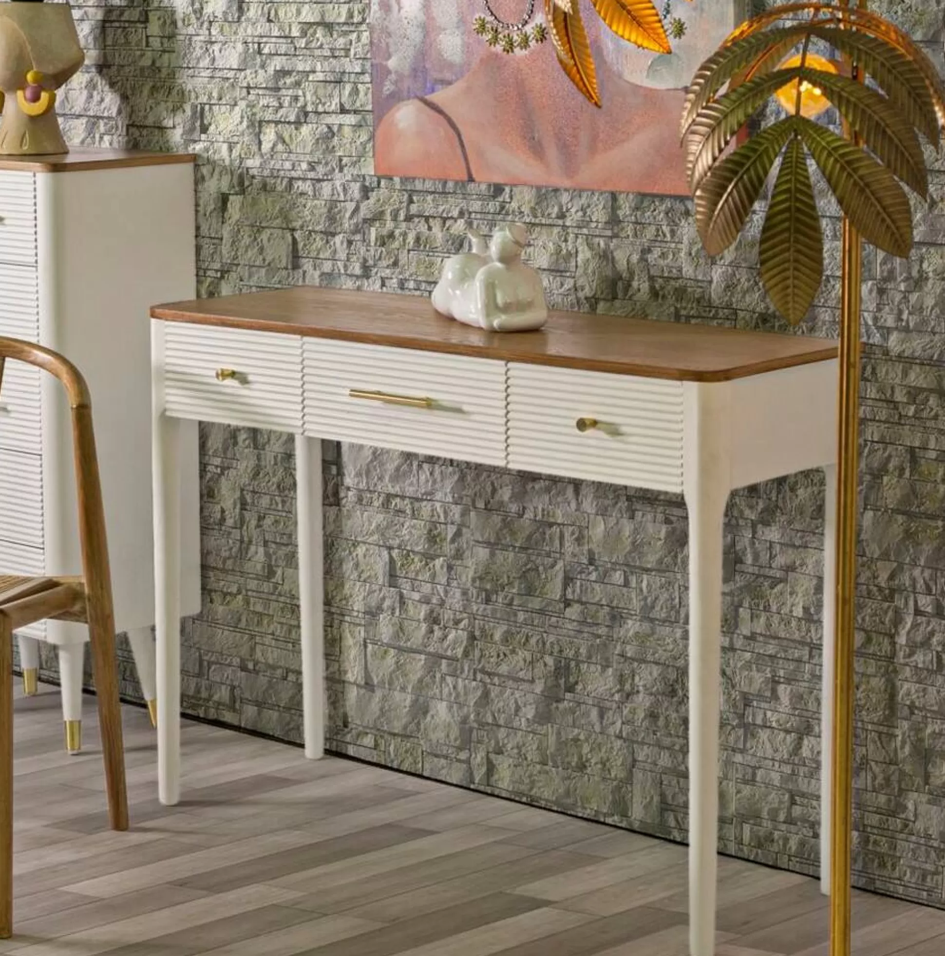 Dmora Consolle<Consolle Crypto, 107x37 h80 cm, Bianco e Marrone